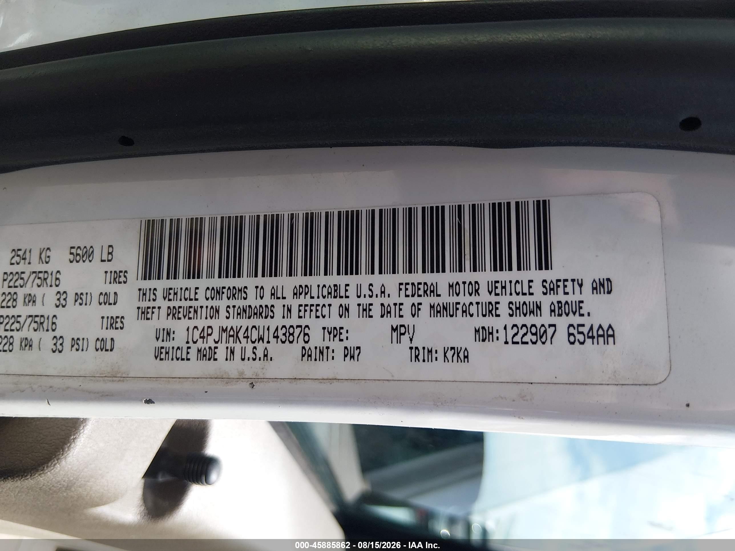 2012 Jeep Liberty Sport White vin: 1C4PJMAK4CW143876