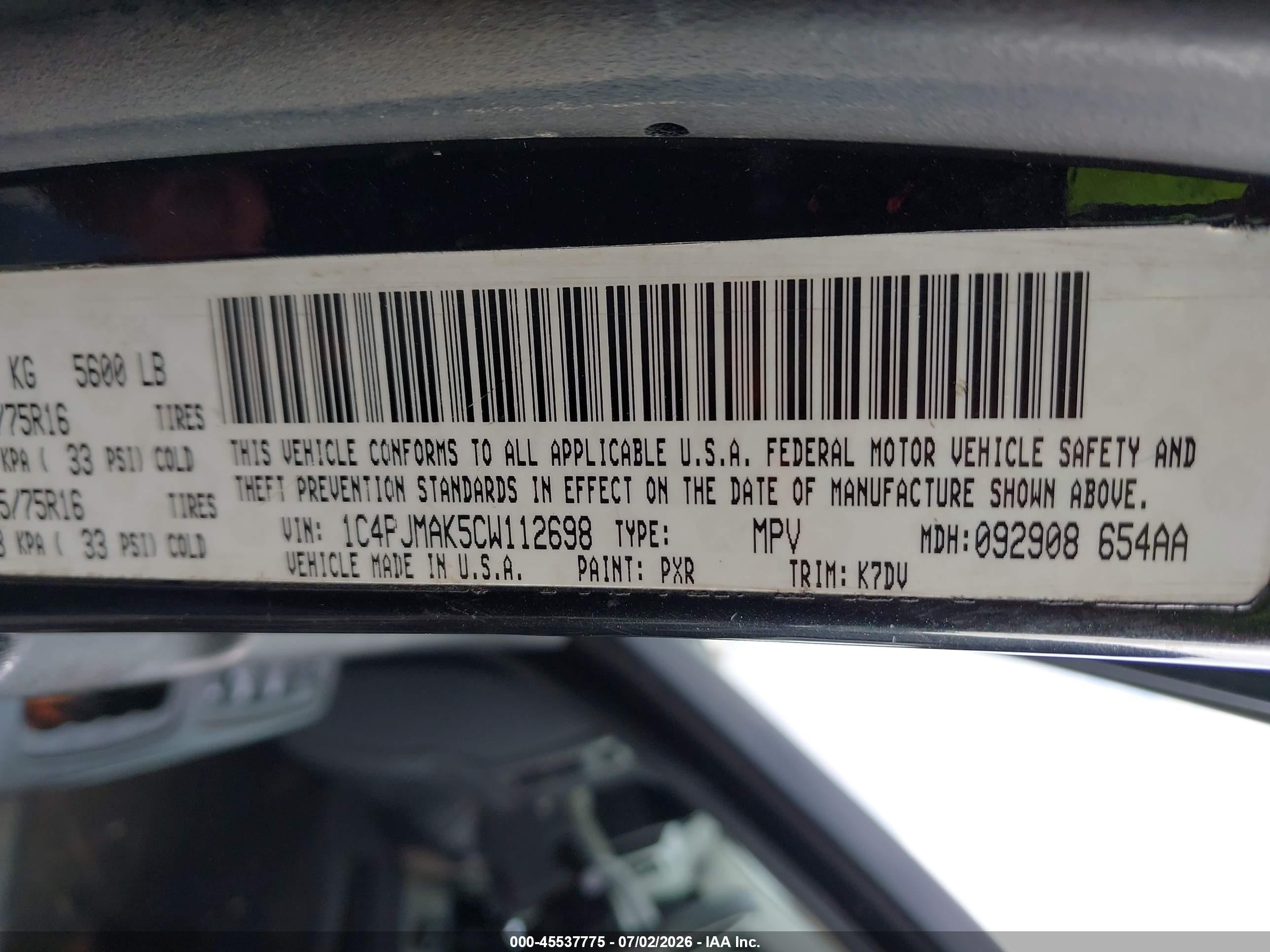 2012 Jeep Liberty Sport Black vin: 1C4PJMAK5CW112698