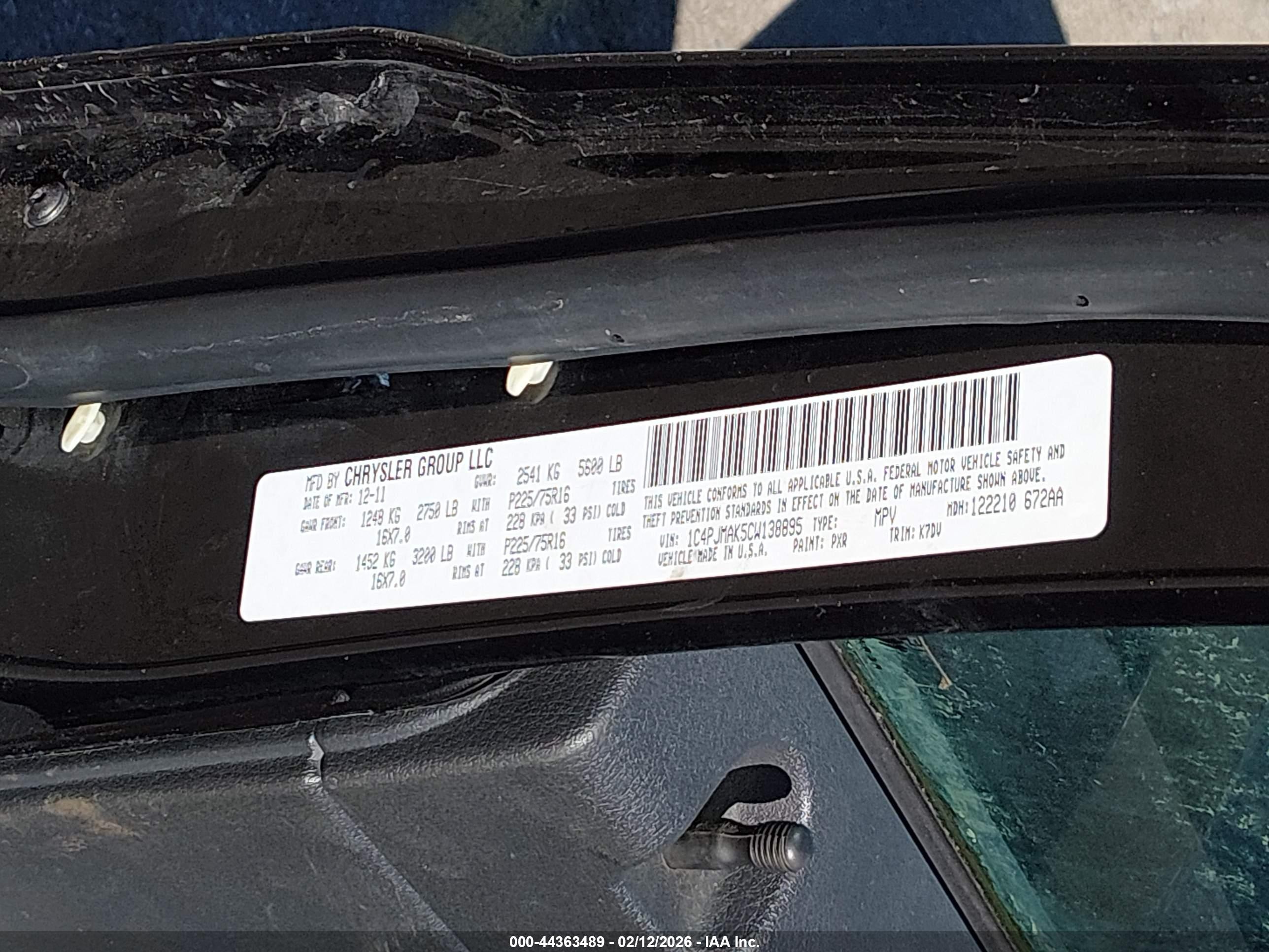 2012 Jeep Liberty Sport Black vin: 1C4PJMAK5CW138895