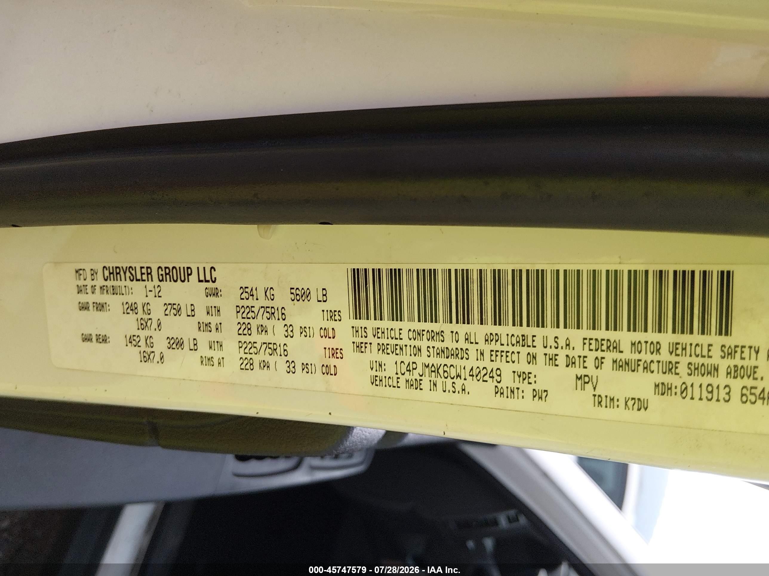 2012 Jeep Liberty Sport White vin: 1C4PJMAK6CW140249