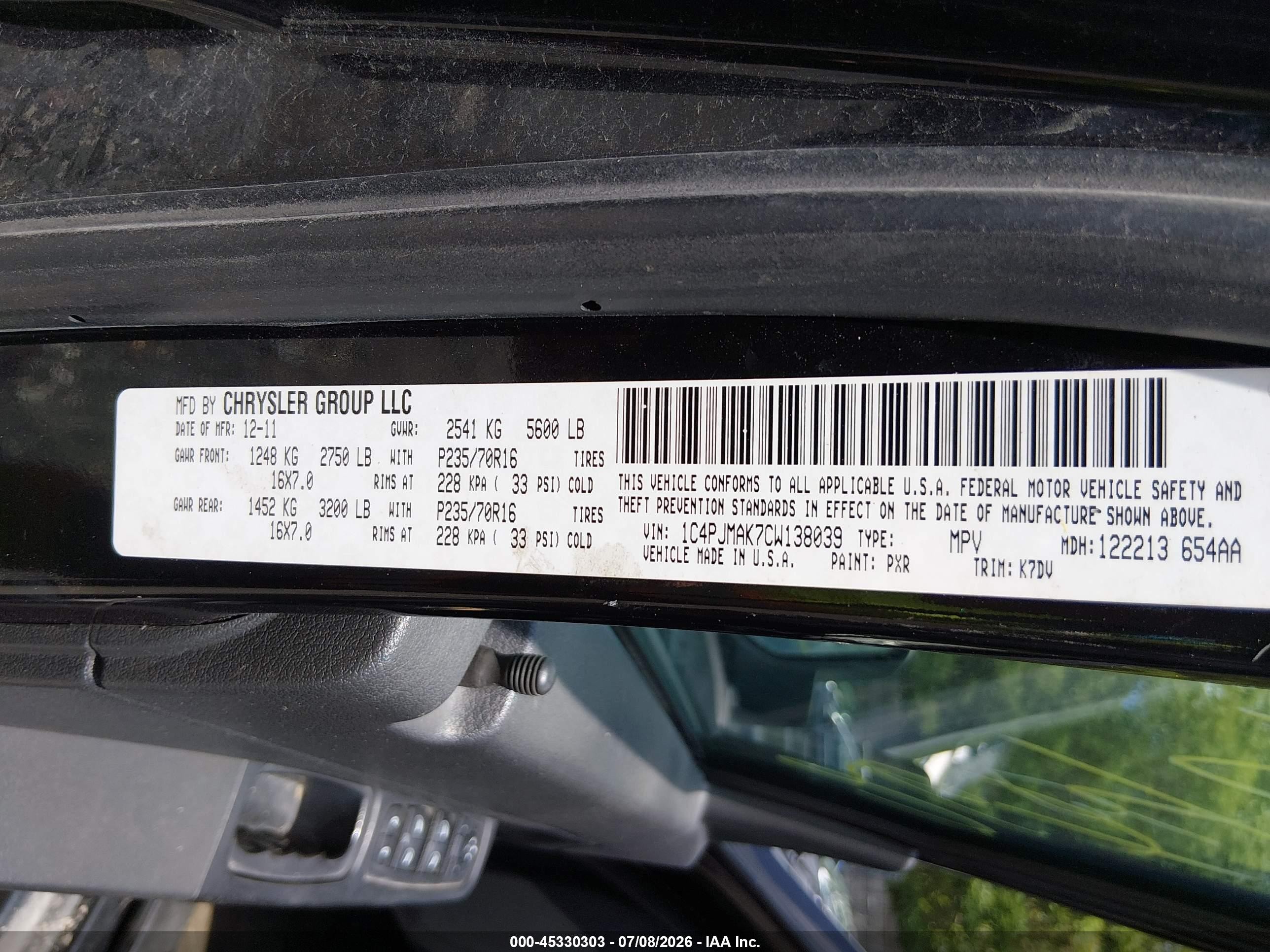 2012 Jeep Liberty Sport Black vin: 1C4PJMAK7CW138039