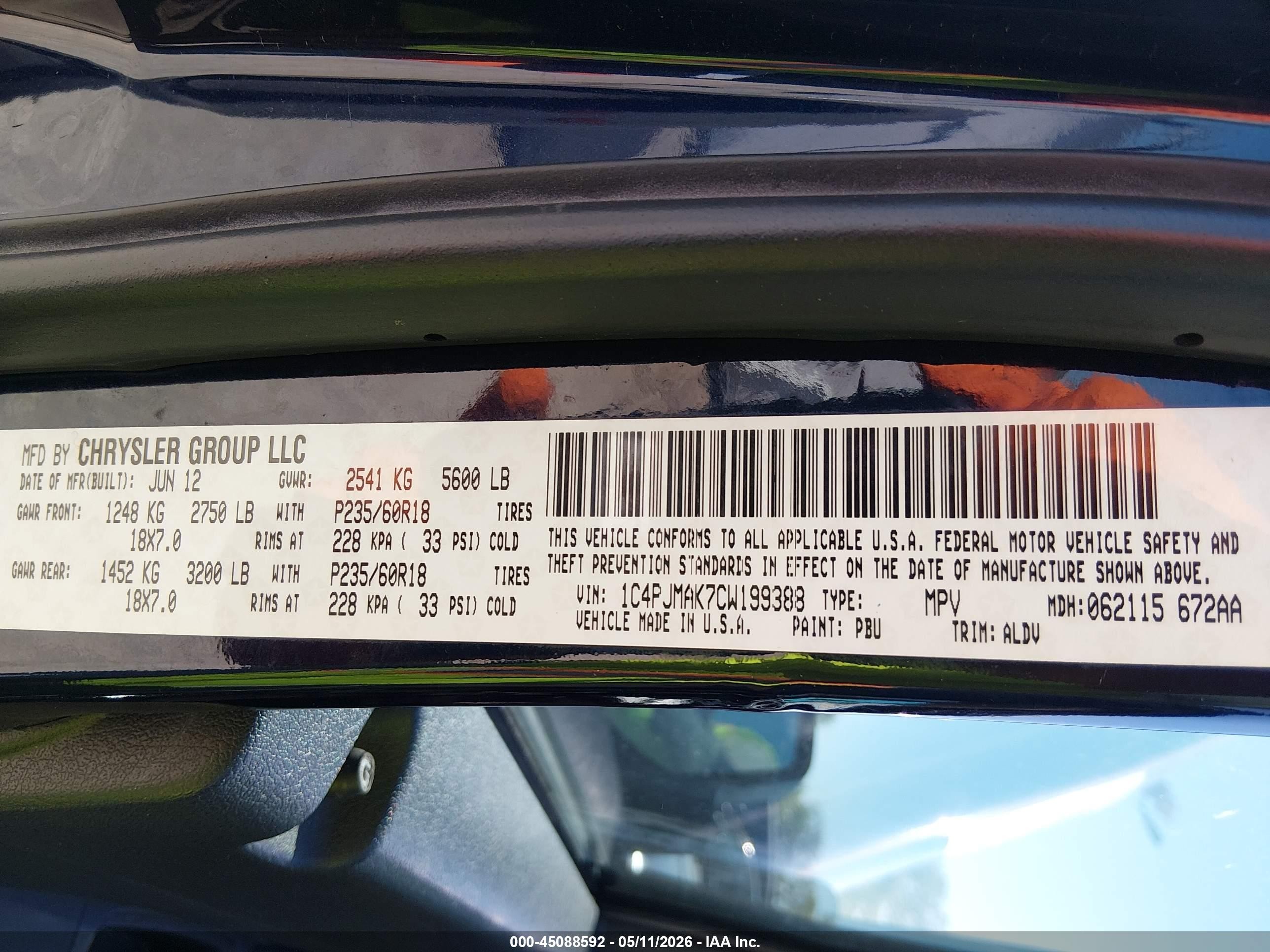 2012 Jeep Liberty Sport Blue vin: 1C4PJMAK7CW199388