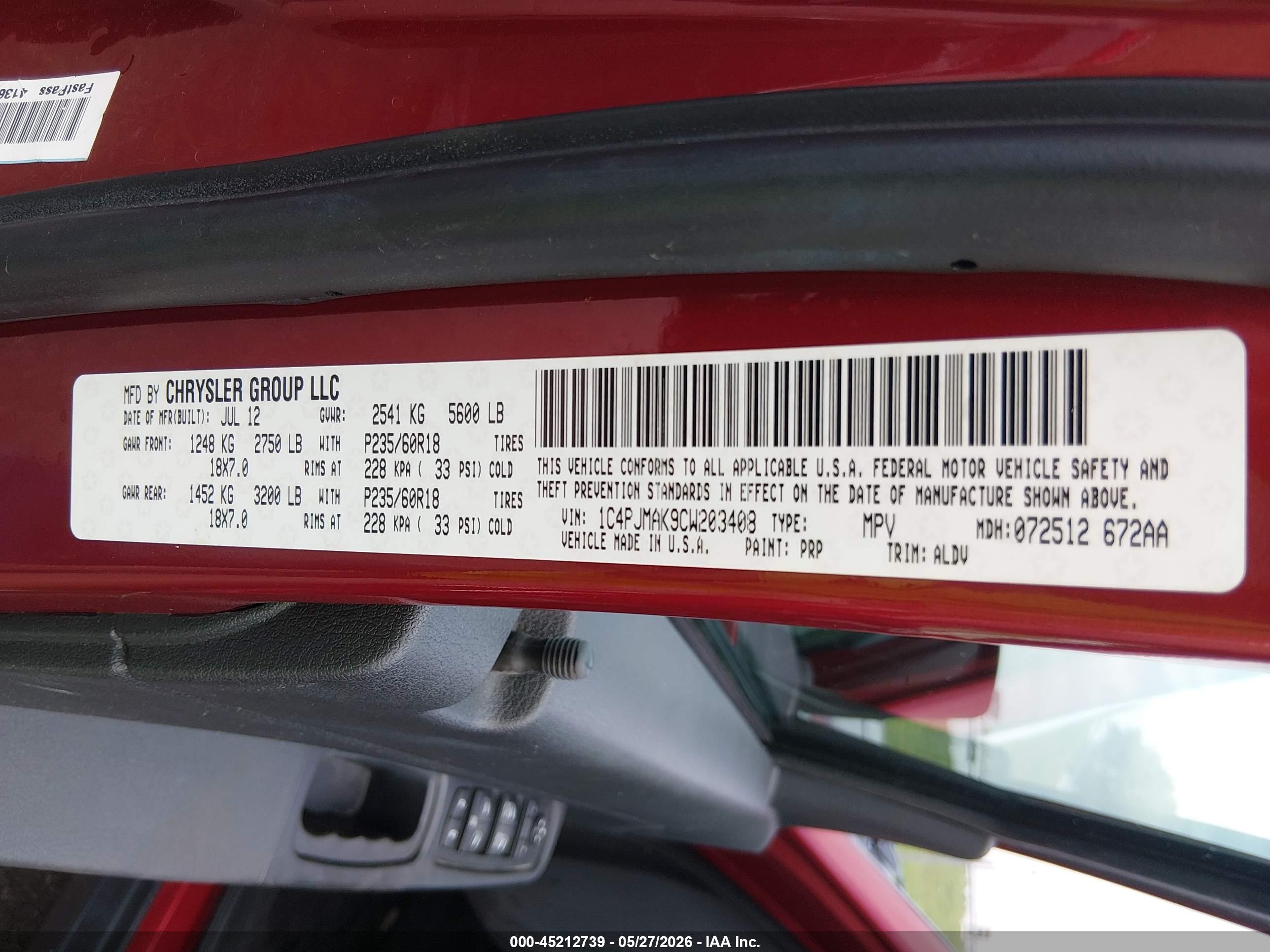 2012 Jeep Liberty Sport Red vin: 1C4PJMAK9CW203408