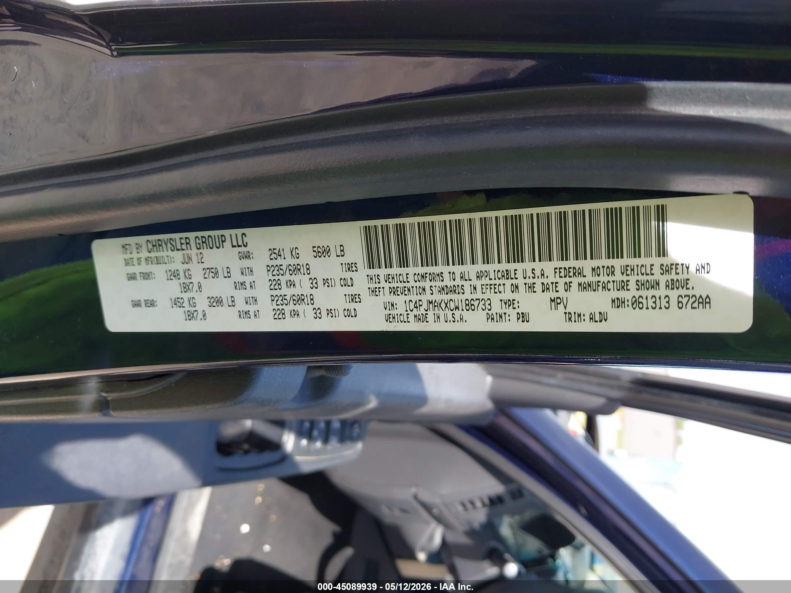 2012 Jeep Liberty Sport Blue vin: 1C4PJMAKXCW186733