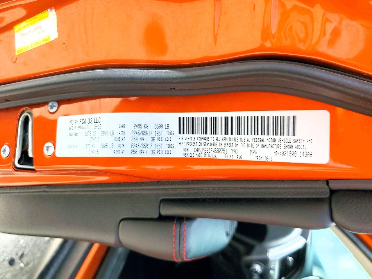 2015 Jeep Cherokee Trailhawk Orange vin: 1C4PJMBB1FW682751