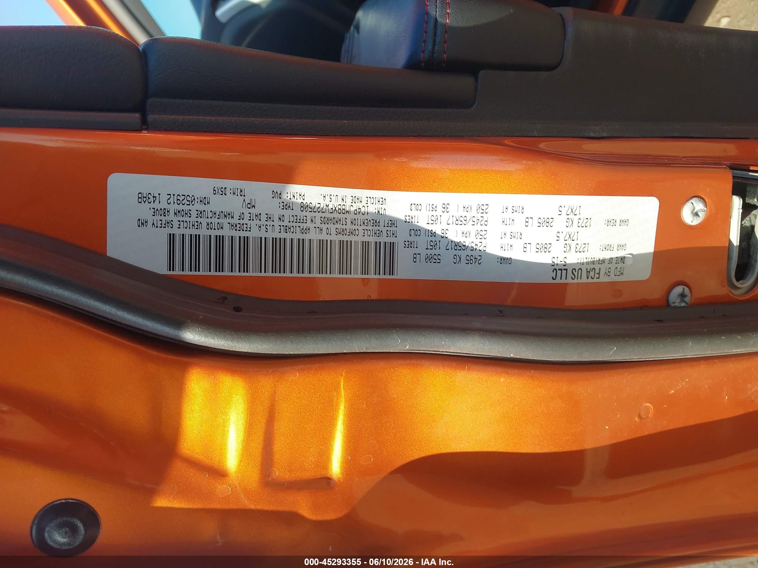 2015 Jeep Cherokee Trailhawk Orange vin: 1C4PJMBBXFW727508