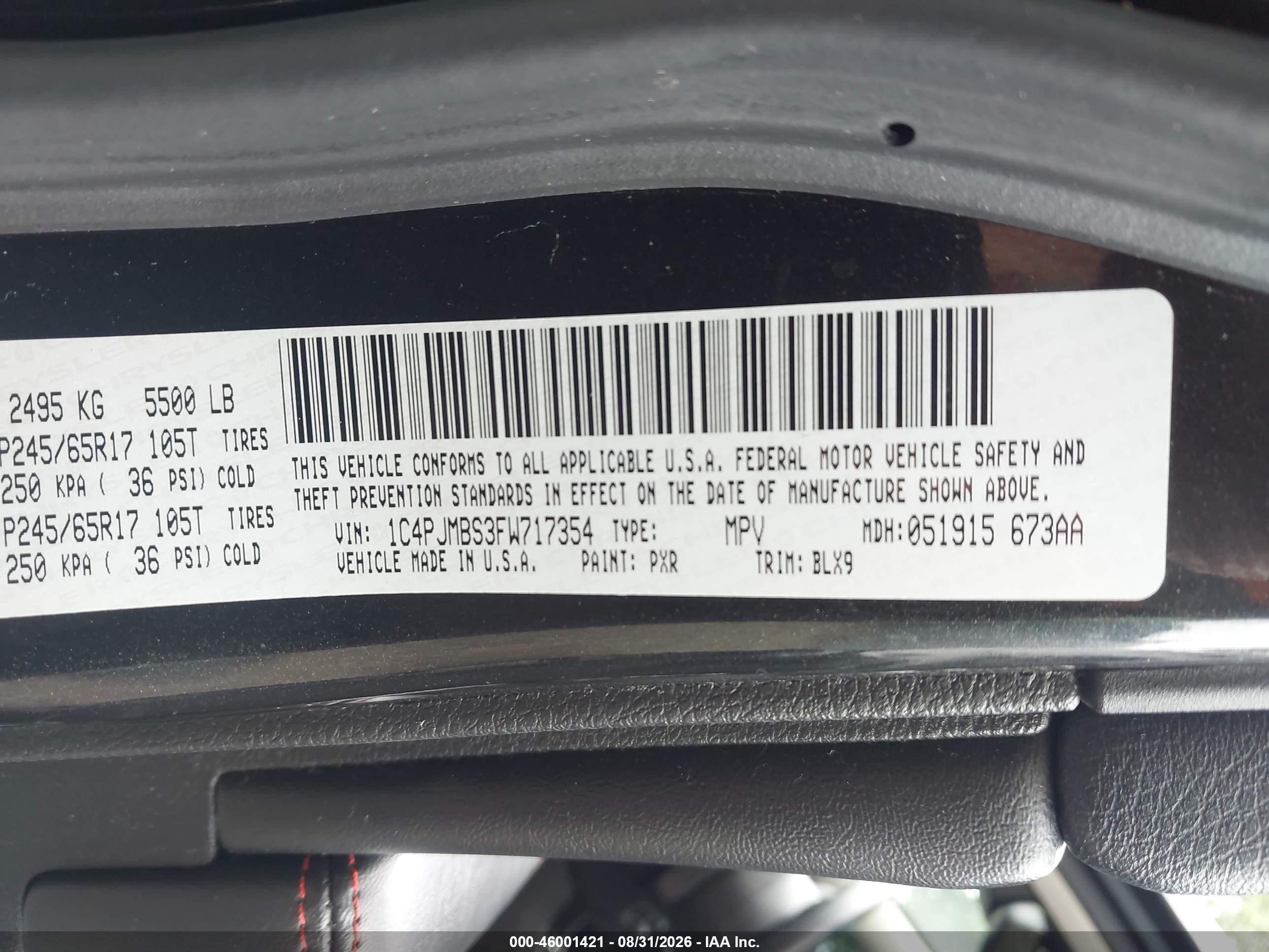 2015 Jeep Cherokee Trailhawk Black vin: 1C4PJMBS3FW717354