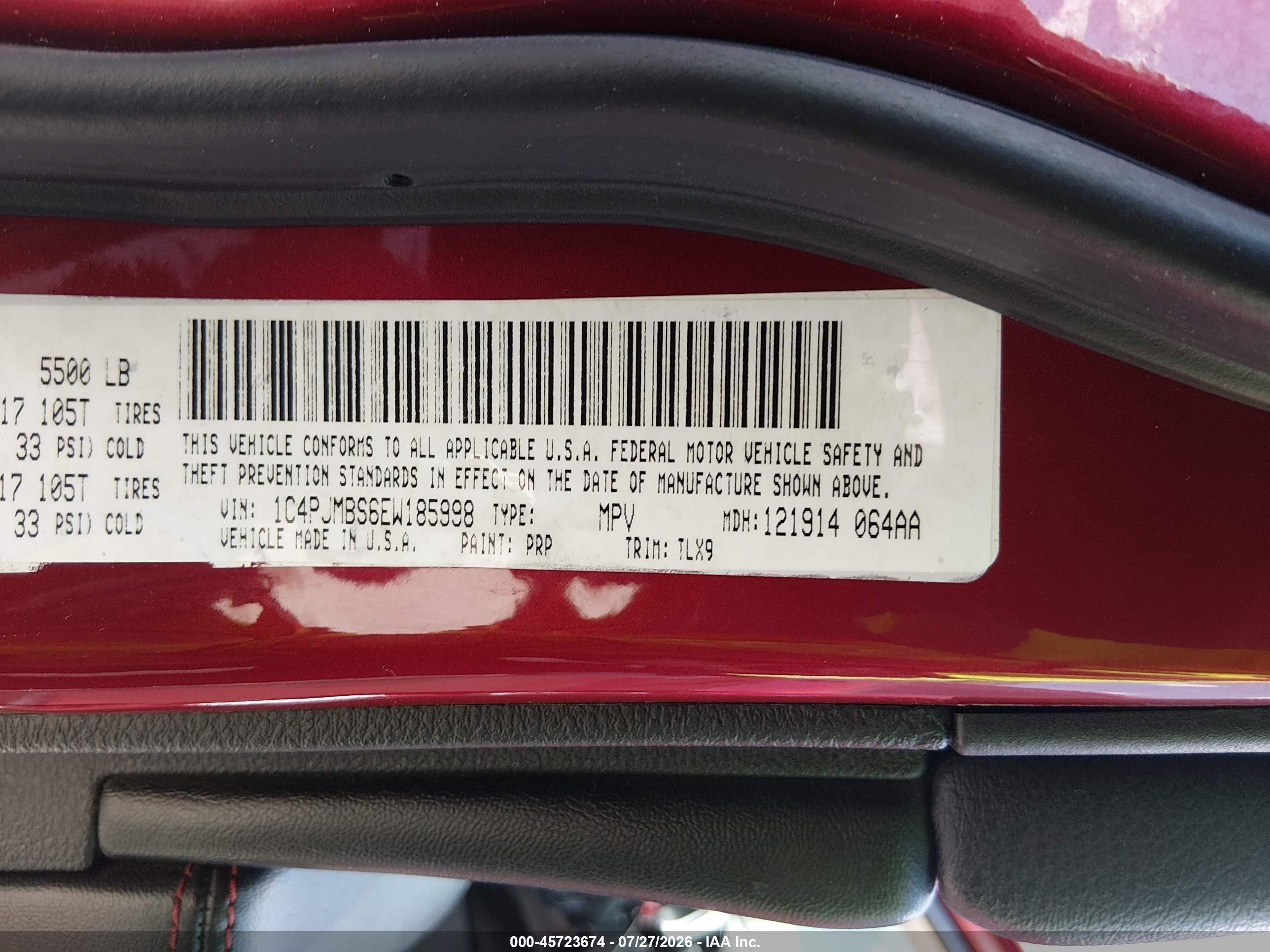 2014 Jeep Cherokee Trailhawk Red vin: 1C4PJMBS6EW185998