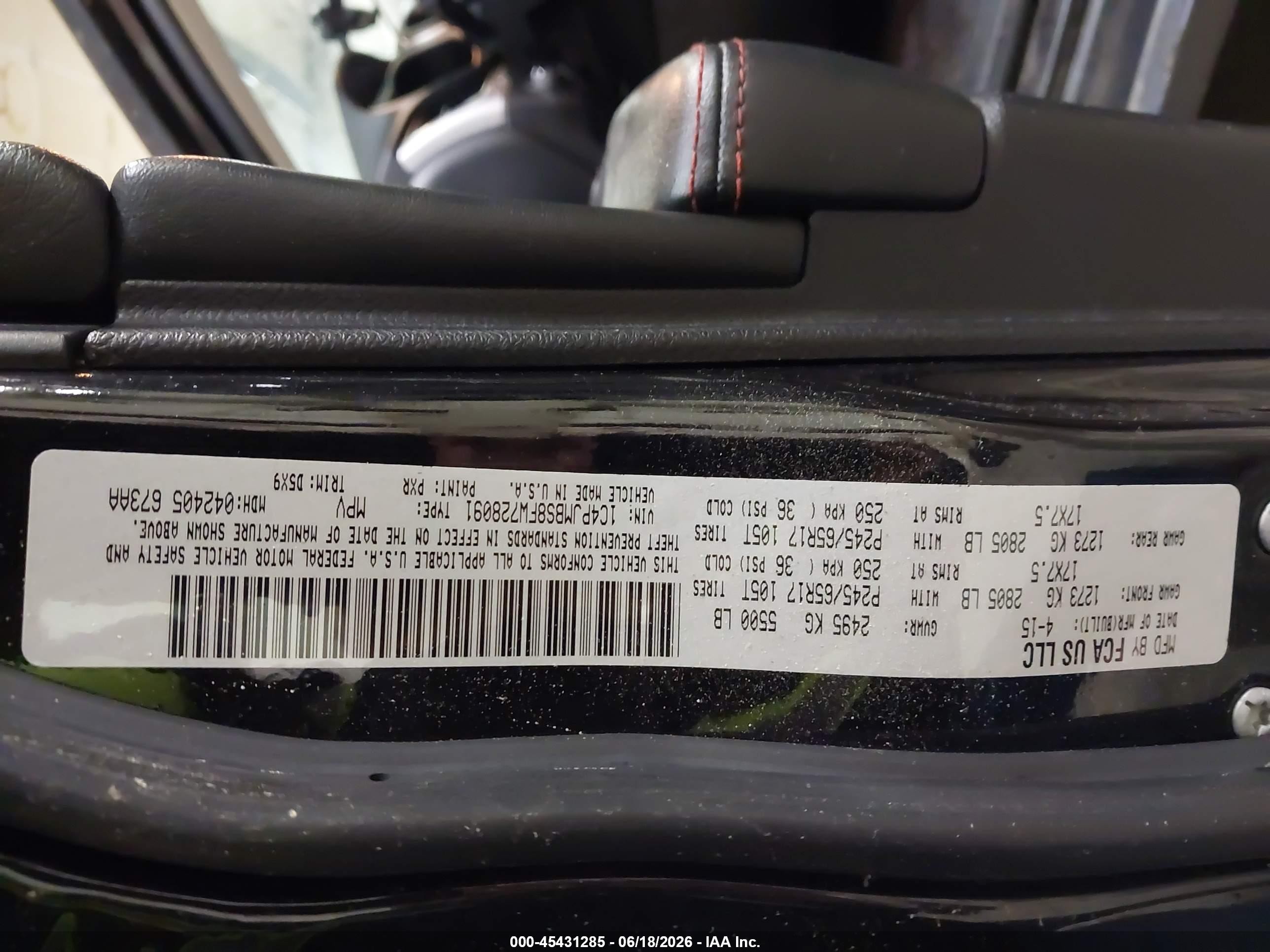 2015 Jeep Cherokee Trailhawk Black vin: 1C4PJMBS8FW728091