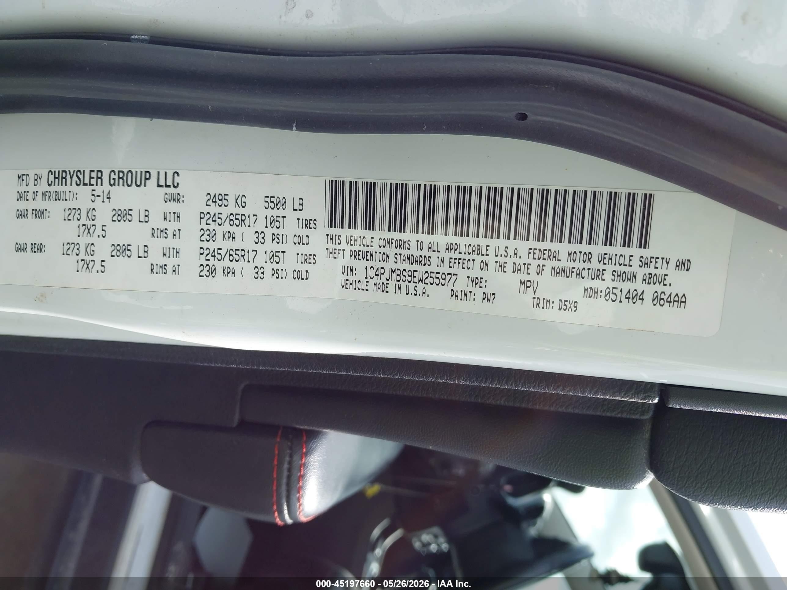2014 Jeep Cherokee Trailhawk White vin: 1C4PJMBS9EW255977
