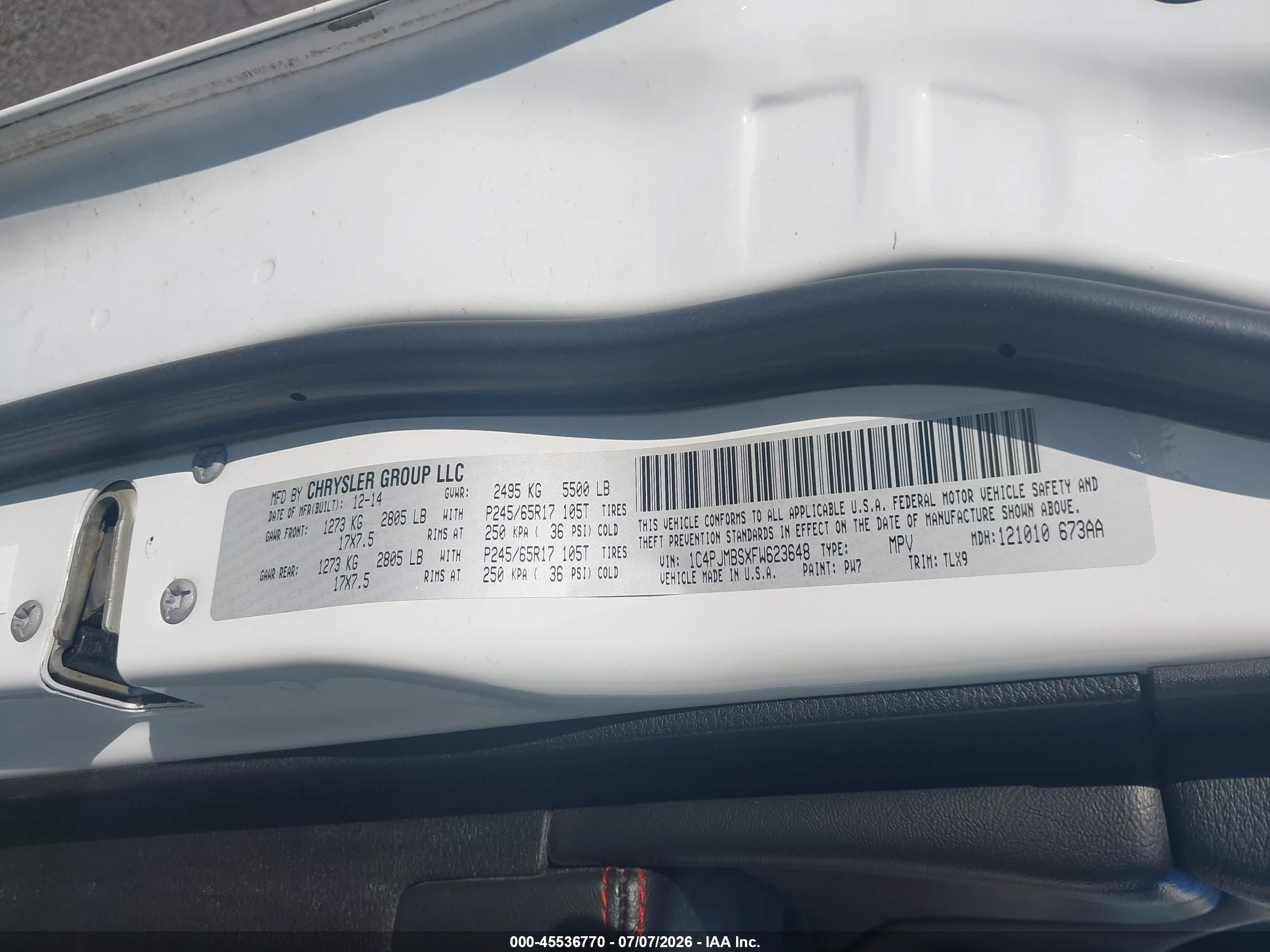2015 Jeep Cherokee Trailhawk Белый vin: 1C4PJMBSXFW623648