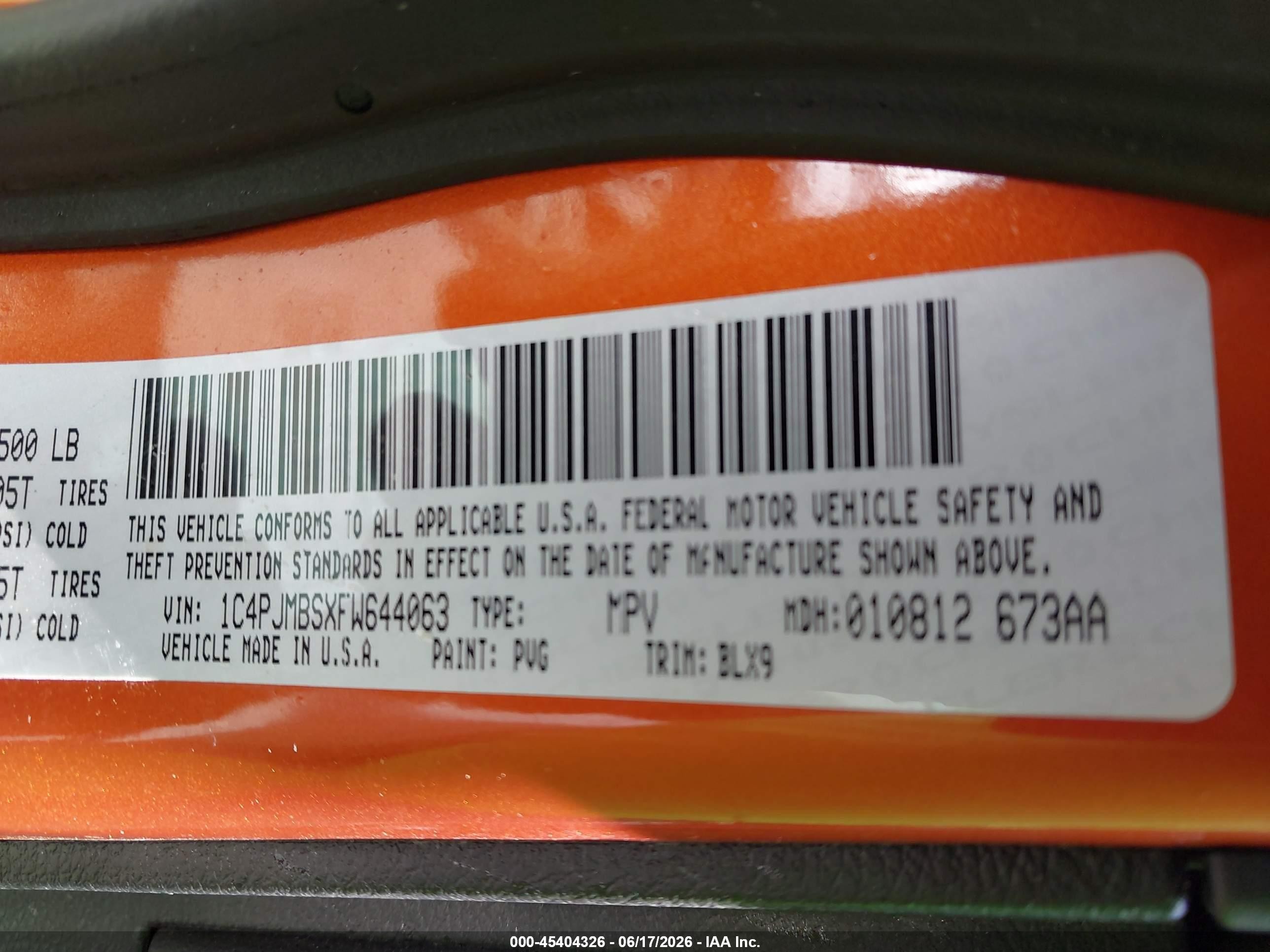 2015 Jeep Cherokee Trailhawk Orange vin: 1C4PJMBSXFW644063