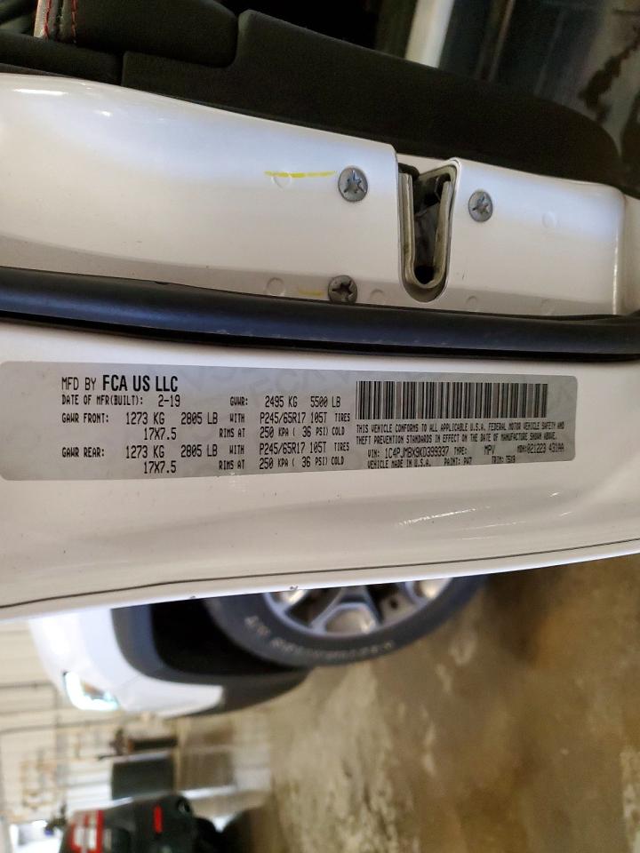 2019 Jeep Cherokee Trailhawk White vin: 1C4PJMBX9KD399337