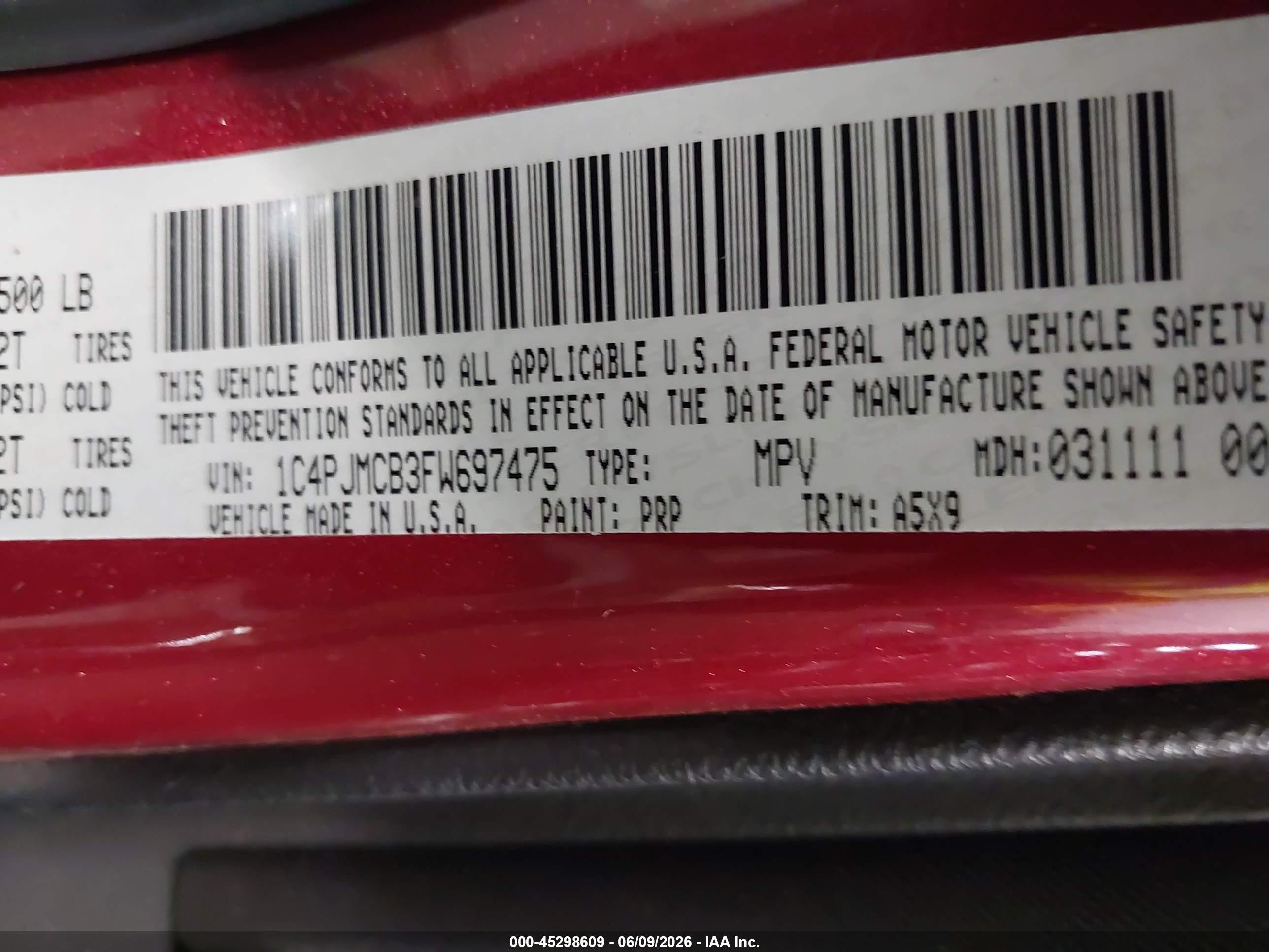 2015 Jeep Cherokee Latitude Red vin: 1C4PJMCB3FW697475