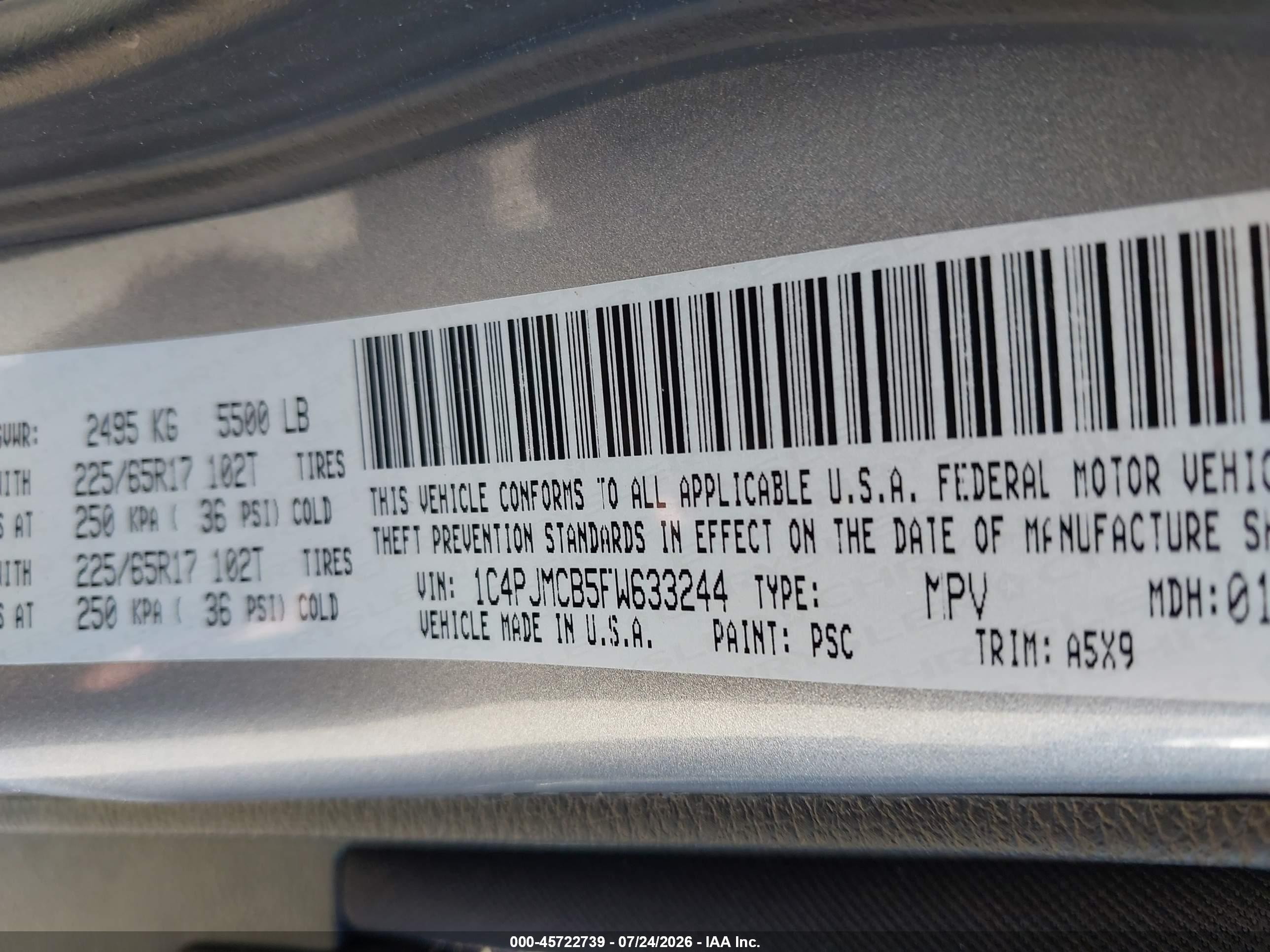 2015 Jeep Cherokee Latitude Gray vin: 1C4PJMCB5FW633244