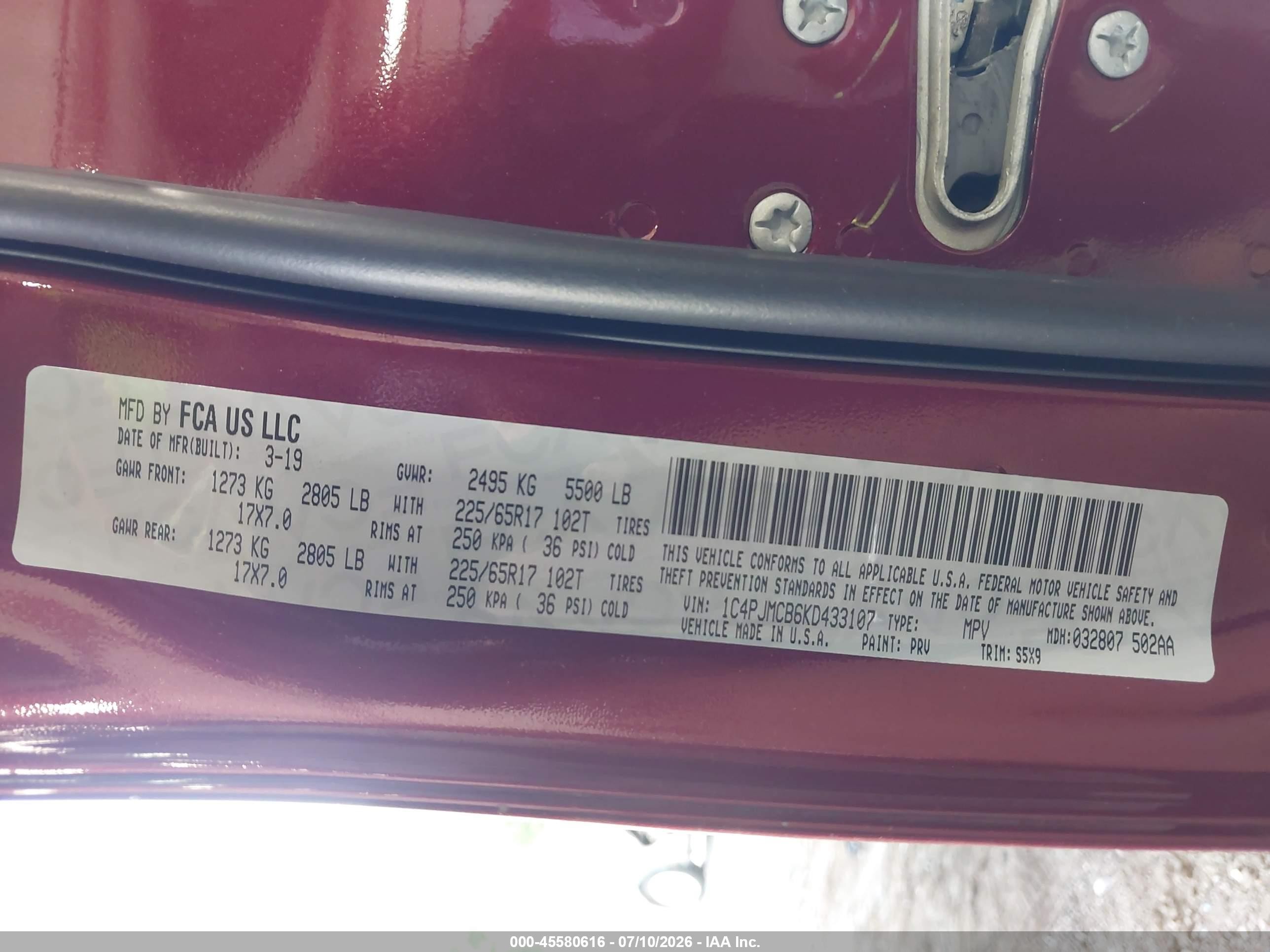 2019 Jeep Cherokee Latitude 4x4 Red vin: 1C4PJMCB6KD433107