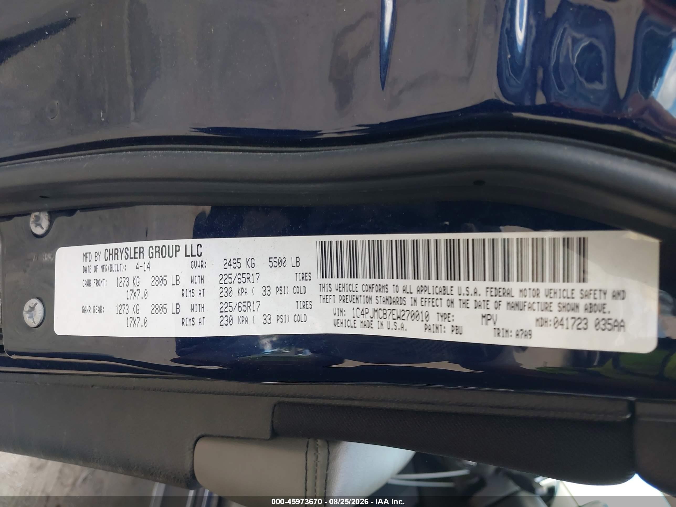 2014 Jeep Cherokee Latitude Blue vin: 1C4PJMCB7EW270010