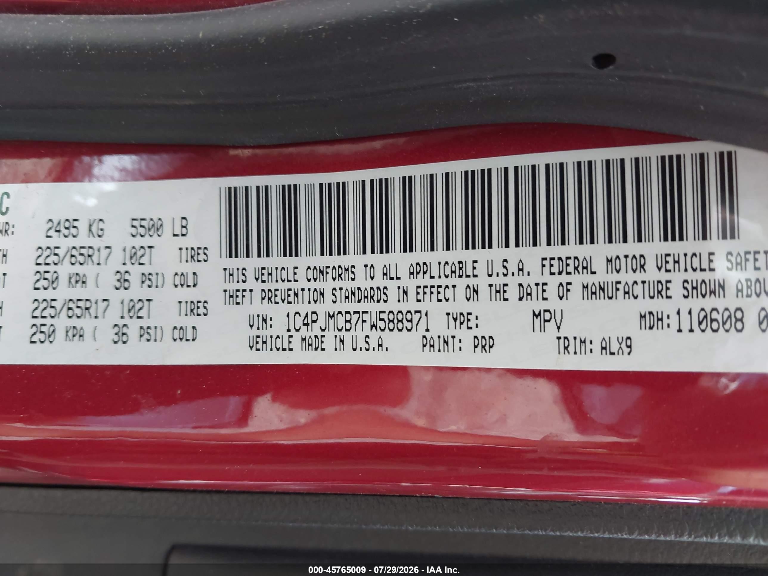 2015 Jeep Cherokee Latitude Red vin: 1C4PJMCB7FW588971