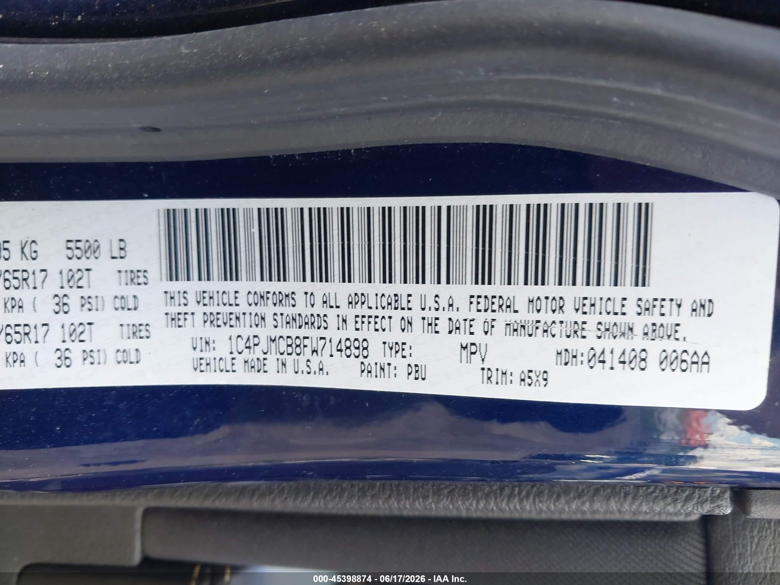 2015 Jeep Cherokee Latitude Dark Blue vin: 1C4PJMCB8FW714898