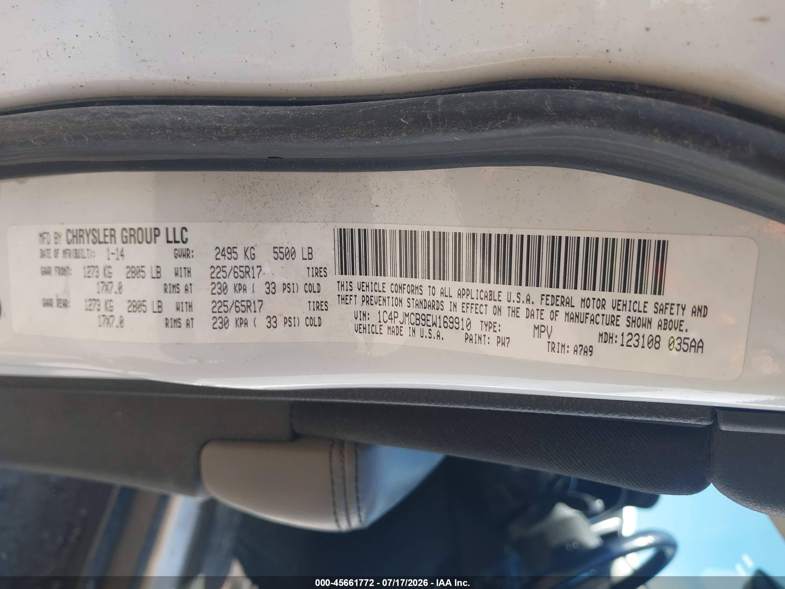 2014 Jeep Cherokee Latitude Белый vin: 1C4PJMCB9EW169910