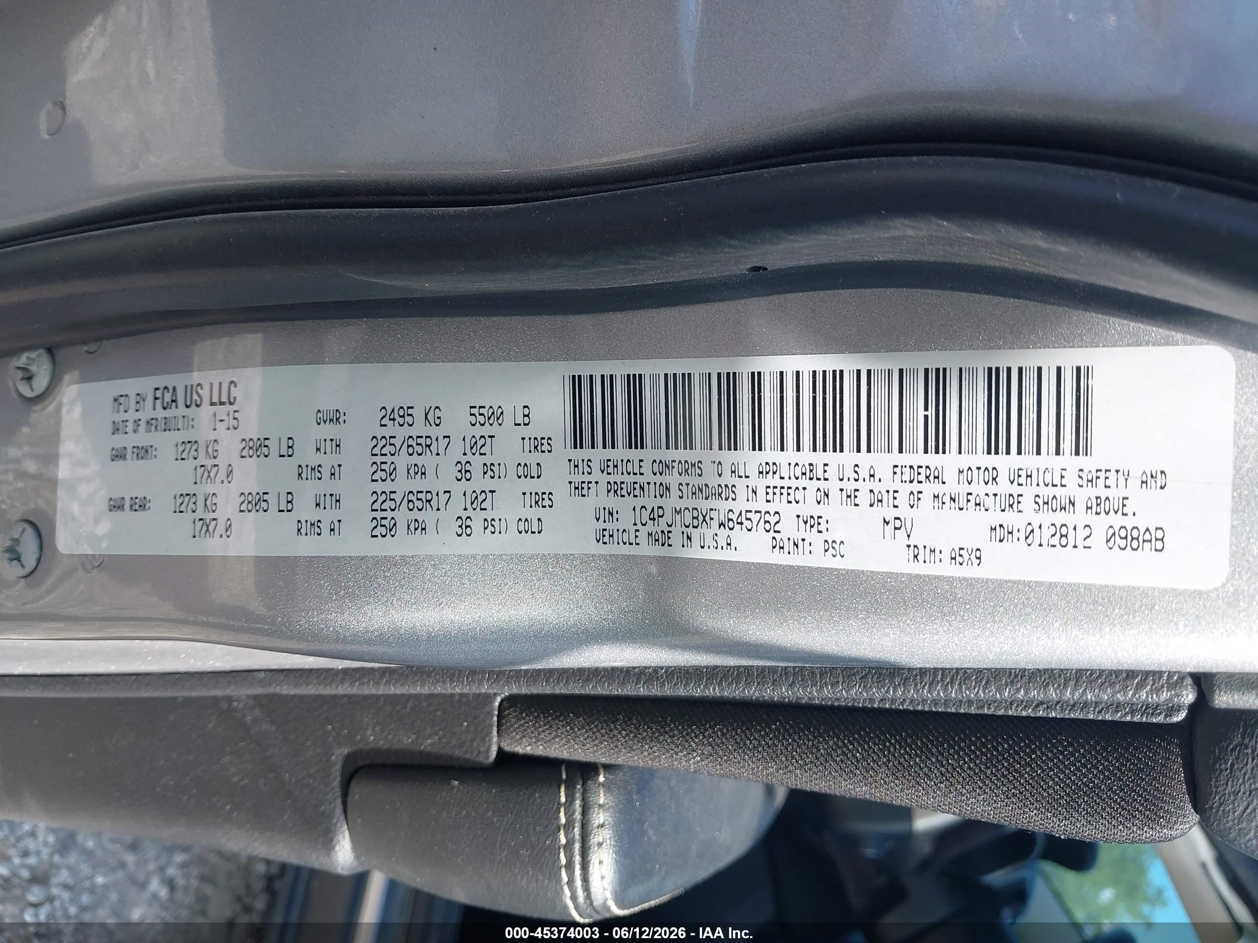 2015 Jeep Cherokee Latitude Серый vin: 1C4PJMCBXFW645762