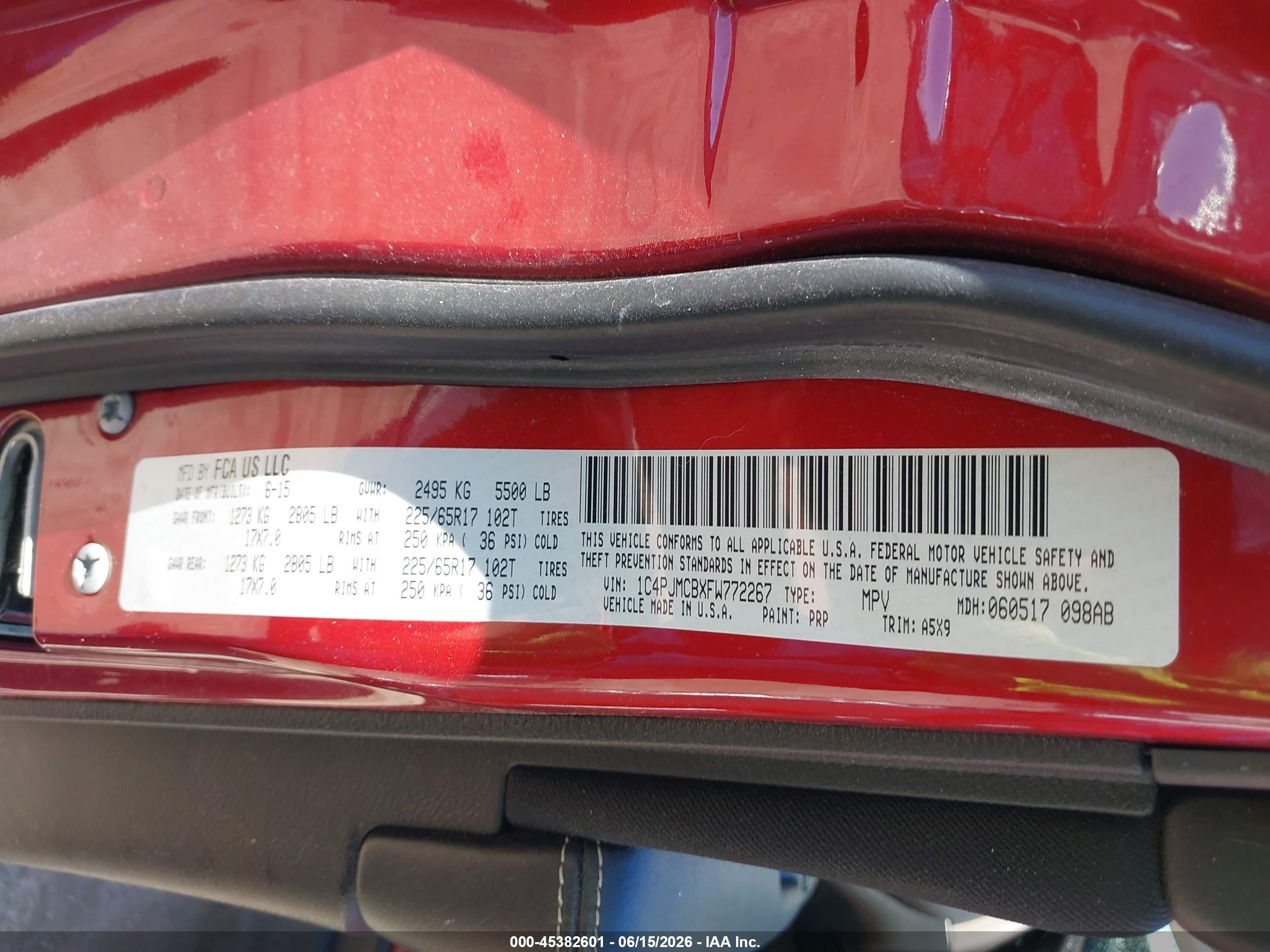2015 Jeep Cherokee Latitude Red vin: 1C4PJMCBXFW772267