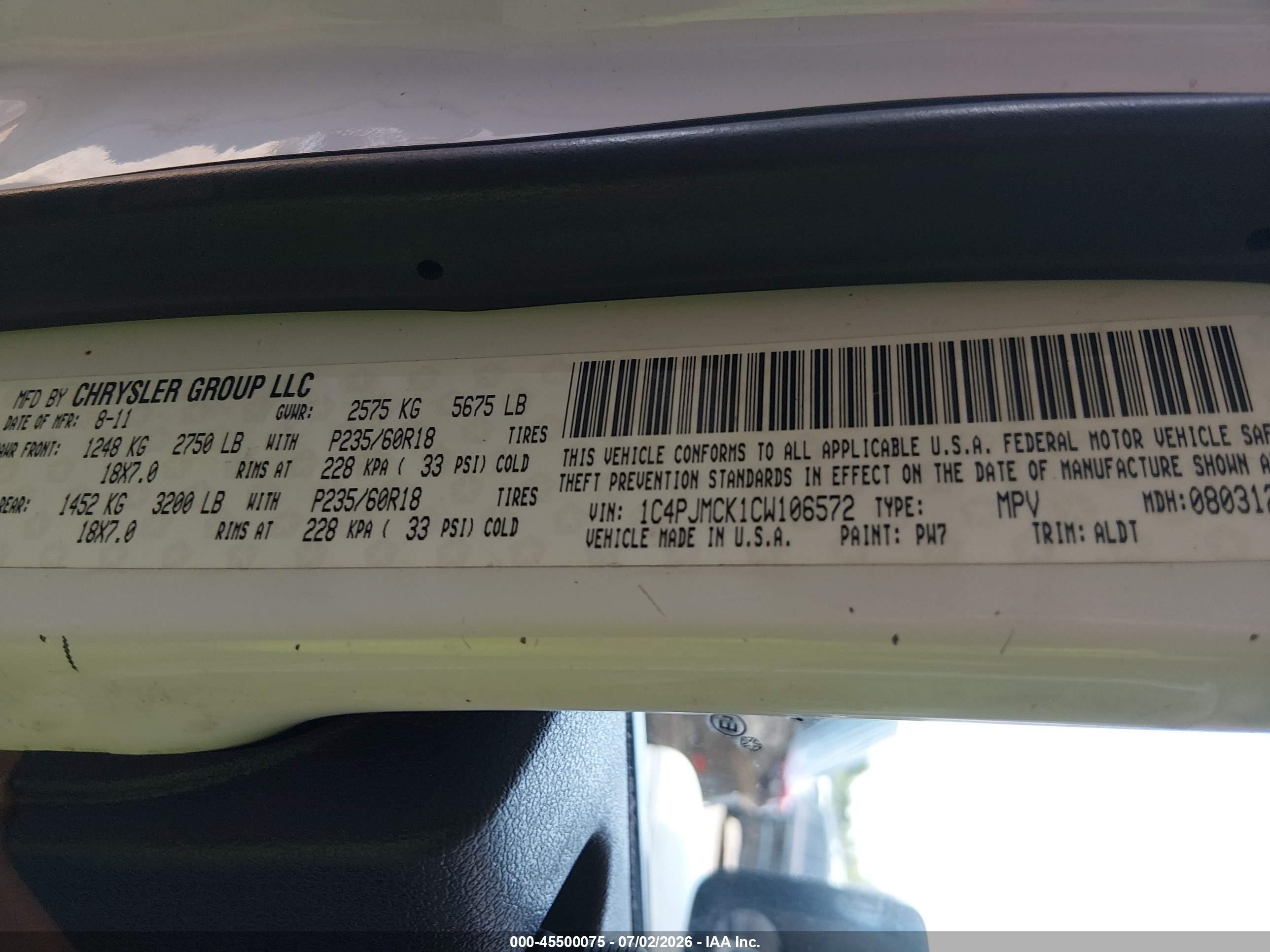 2012 Jeep Liberty Limited Edition Белый vin: 1C4PJMCK1CW106572