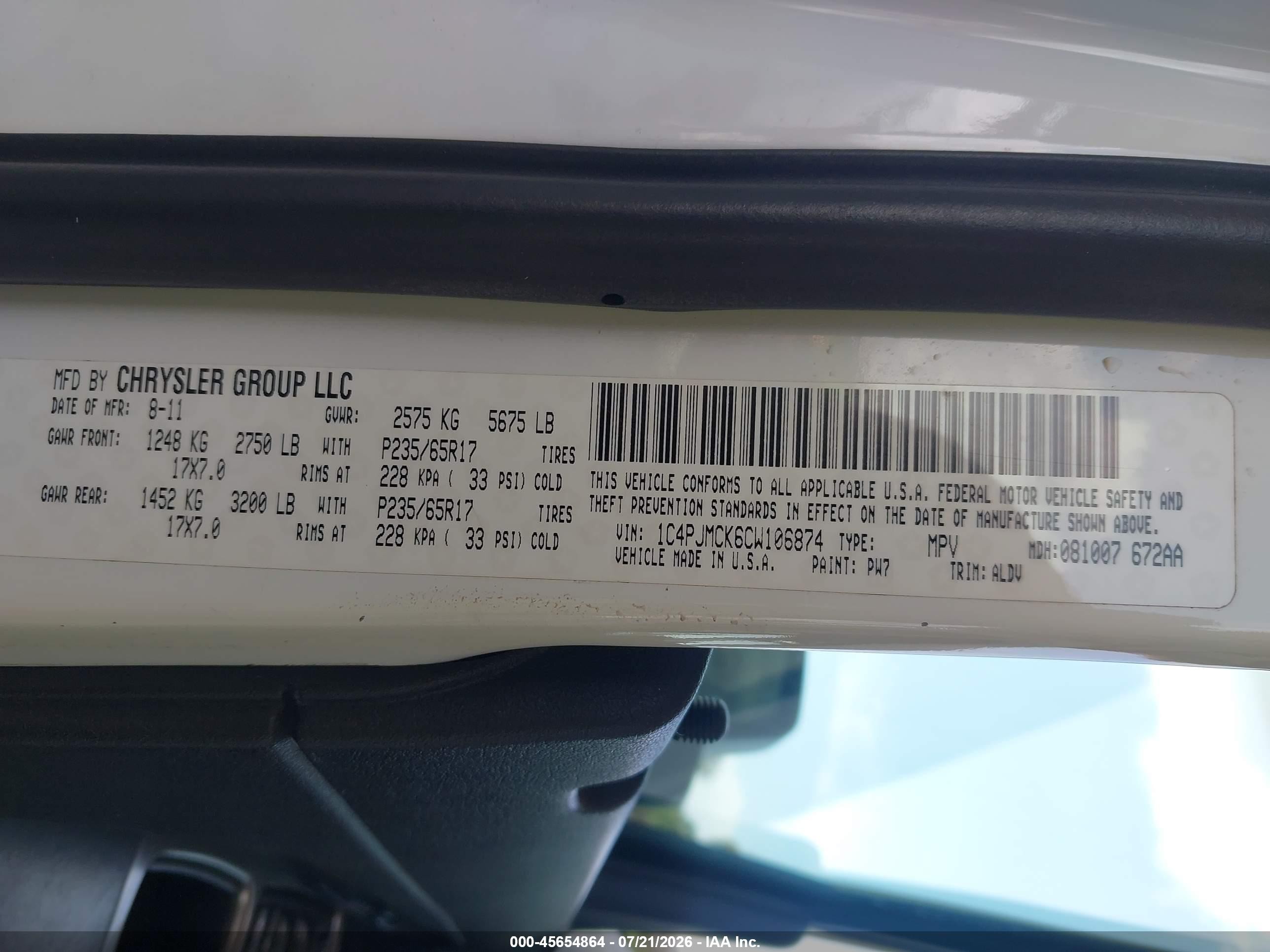 2012 Jeep Liberty Limited Edition White vin: 1C4PJMCK6CW106874