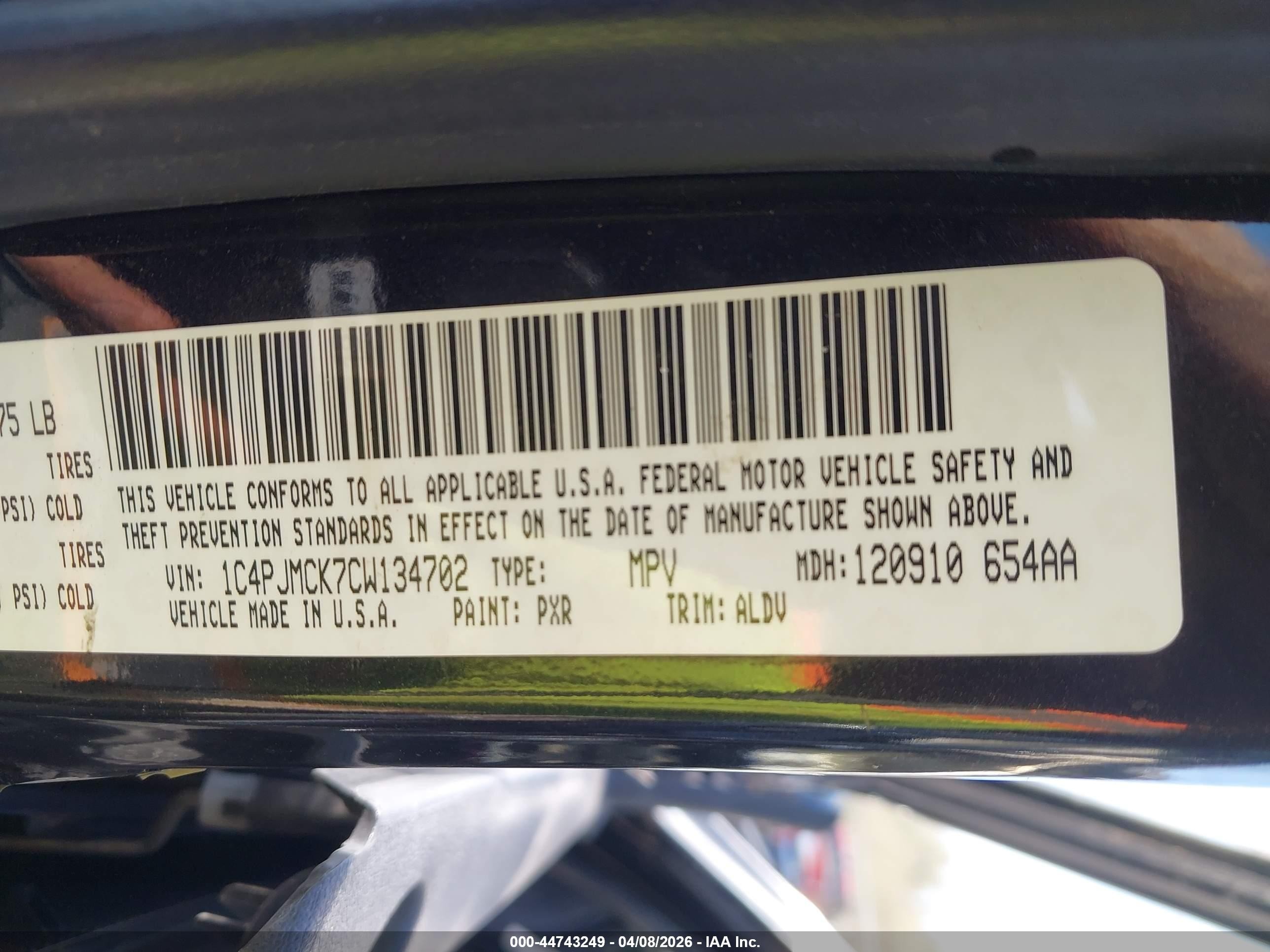 2012 Jeep Liberty Limited Edition Black vin: 1C4PJMCK7CW134702