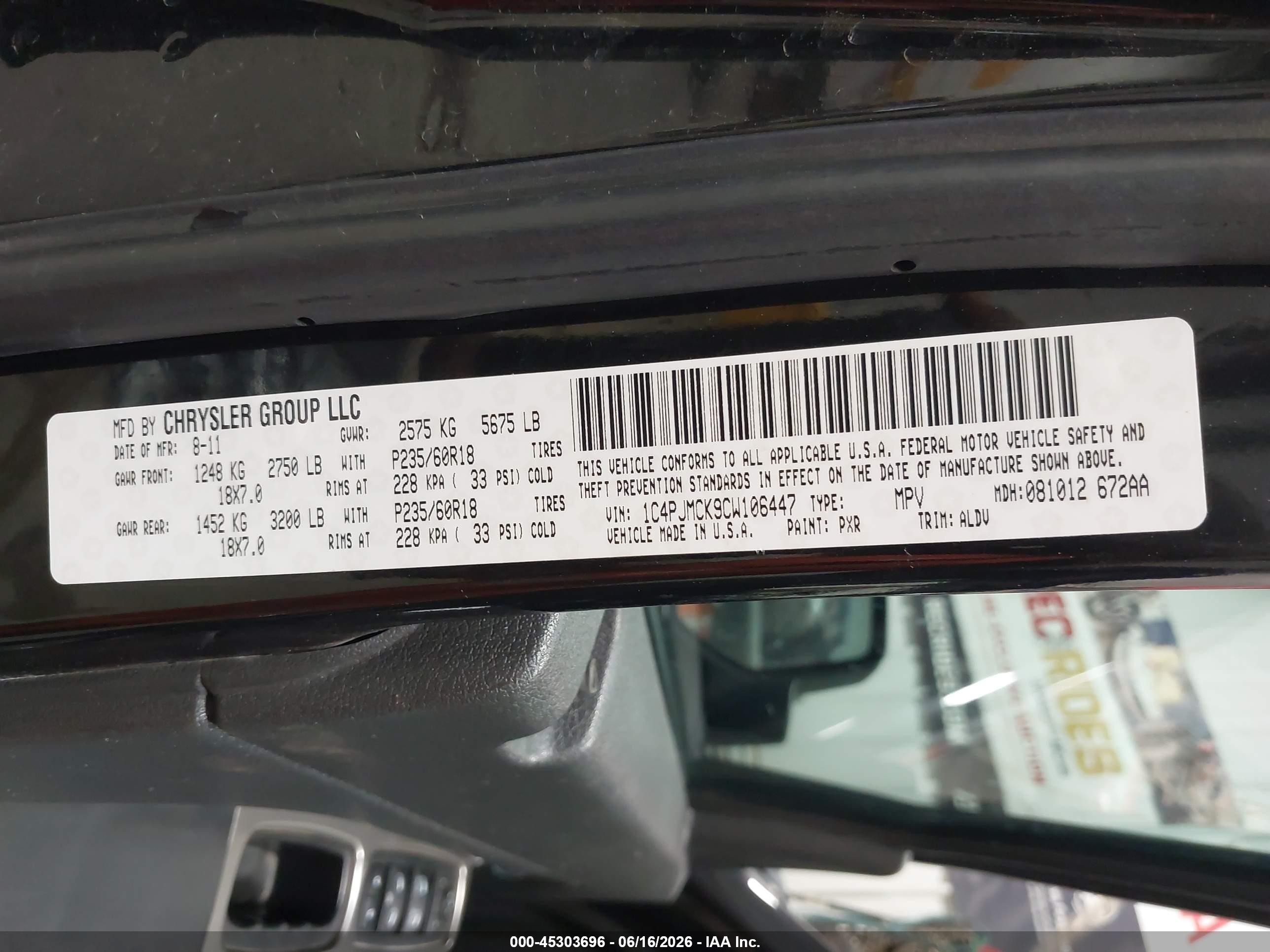 2012 Jeep Liberty Limited Edition Black vin: 1C4PJMCK9CW106447