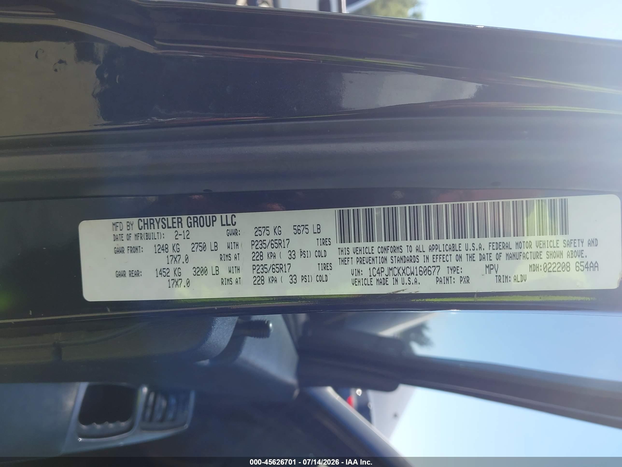 2012 Jeep Liberty Limited Edition Black vin: 1C4PJMCKXCW160677