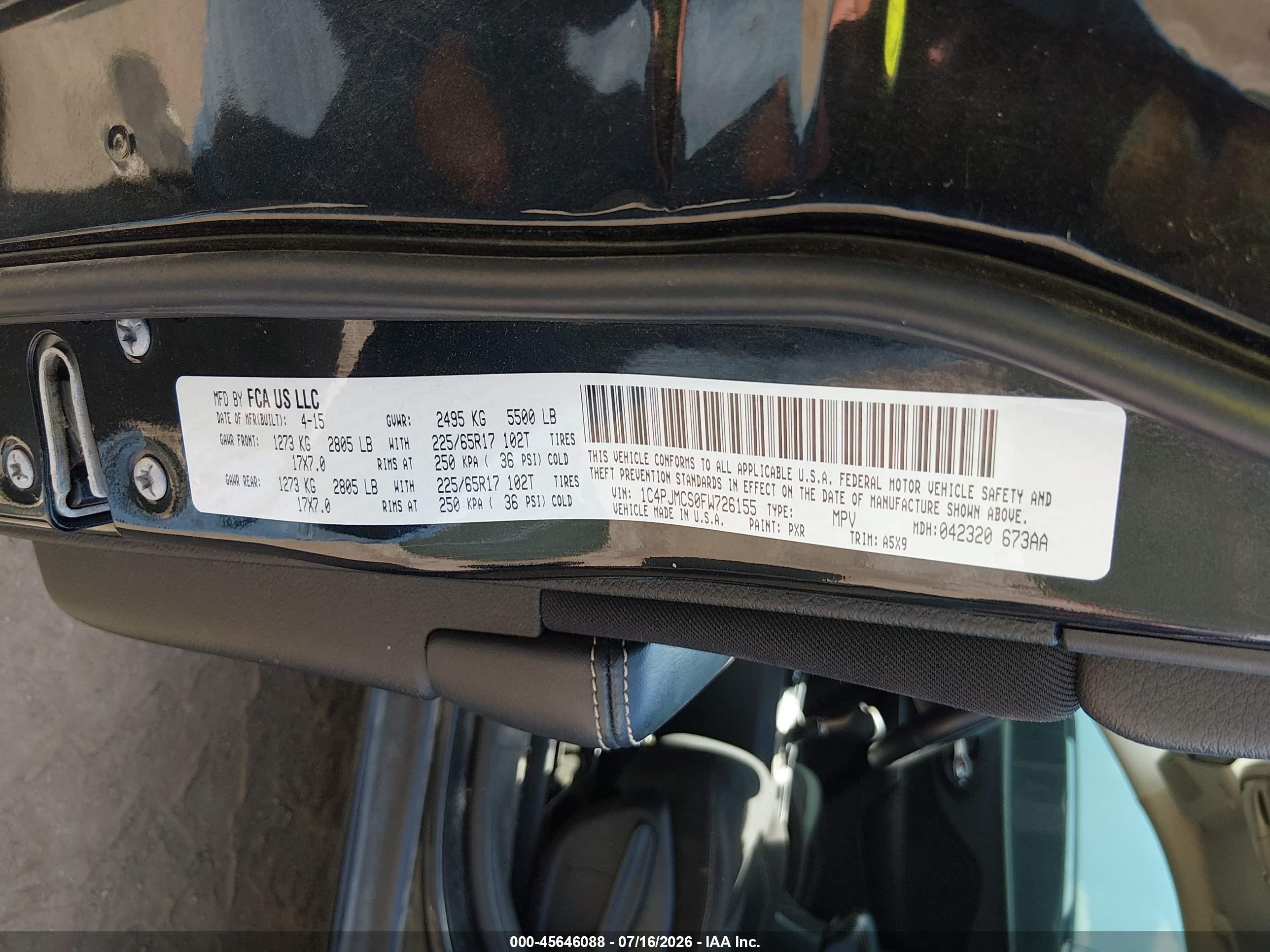 2015 Jeep Cherokee Latitude Black vin: 1C4PJMCS0FW726155