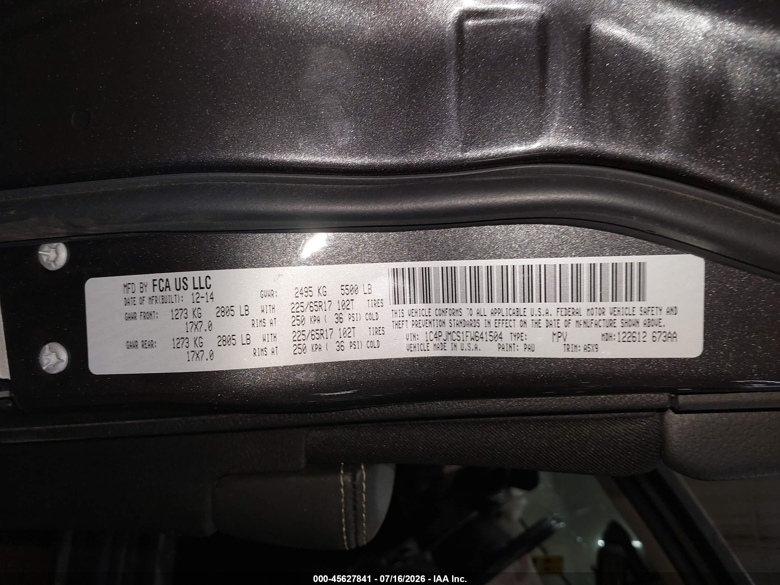 2015 Jeep Cherokee Latitude Gray vin: 1C4PJMCS1FW641504