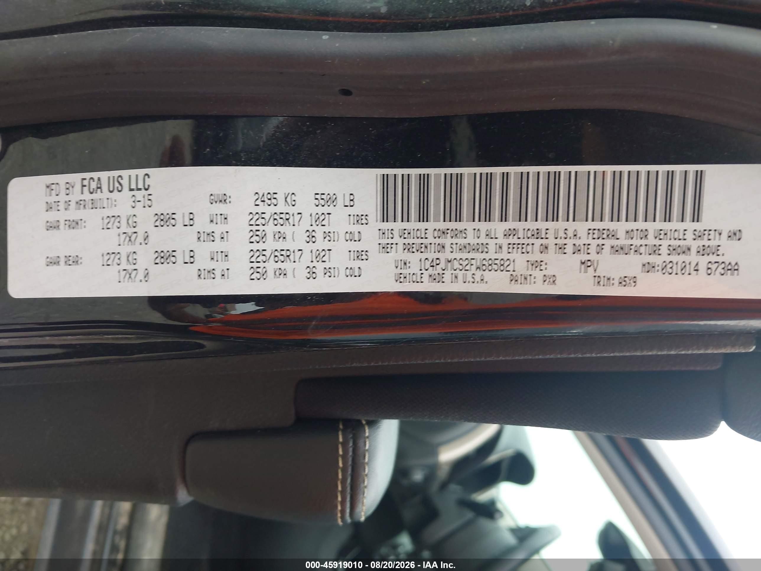 2015 Jeep Cherokee Latitude Black vin: 1C4PJMCS2FW685821