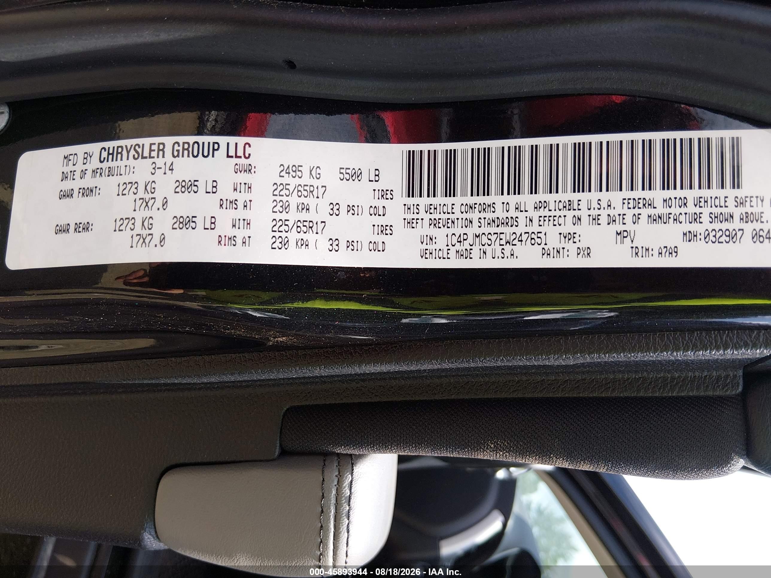 2014 Jeep Cherokee Latitude Black vin: 1C4PJMCS7EW247651