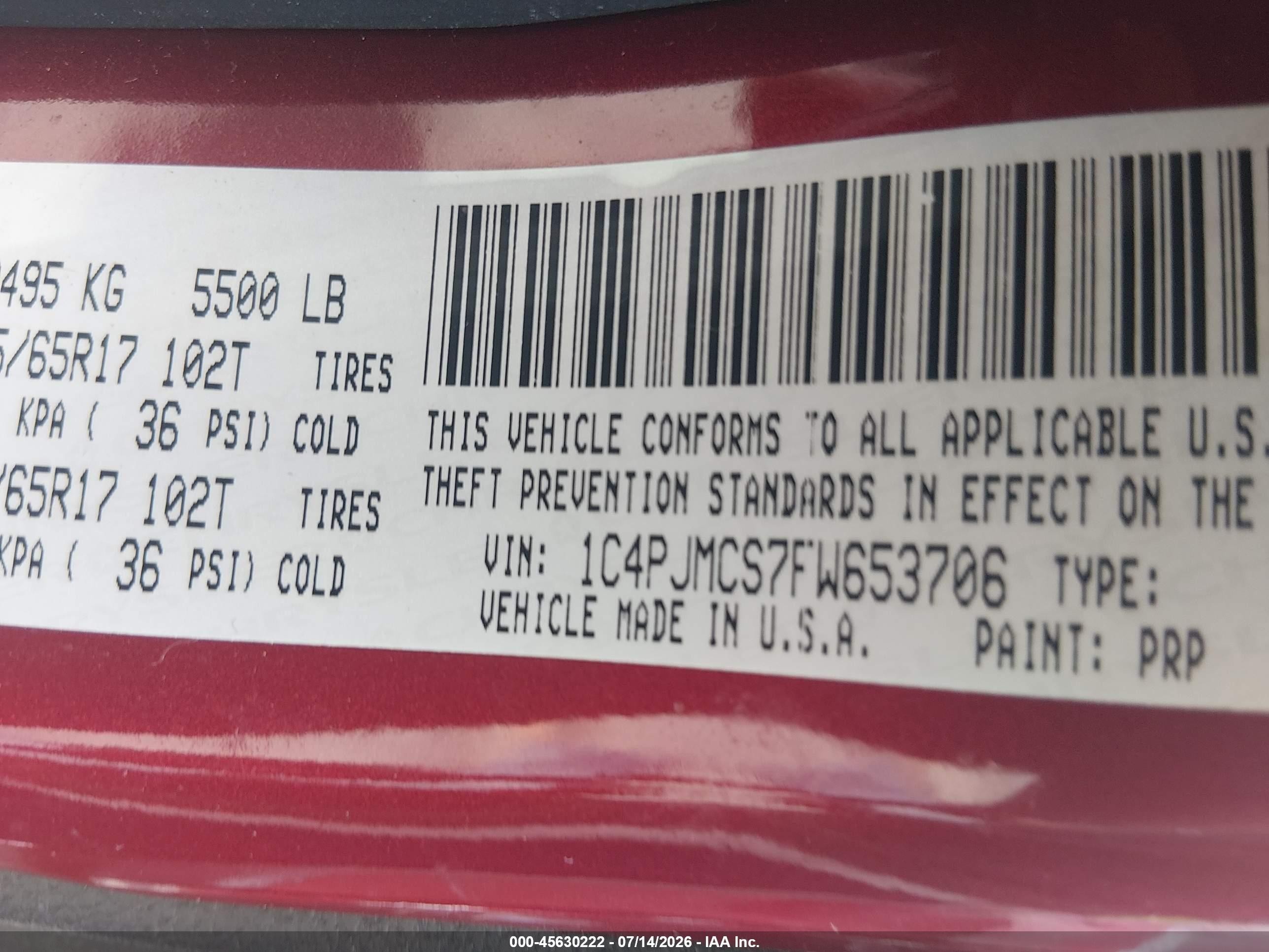 2015 Jeep Cherokee Latitude Red vin: 1C4PJMCS7FW653706