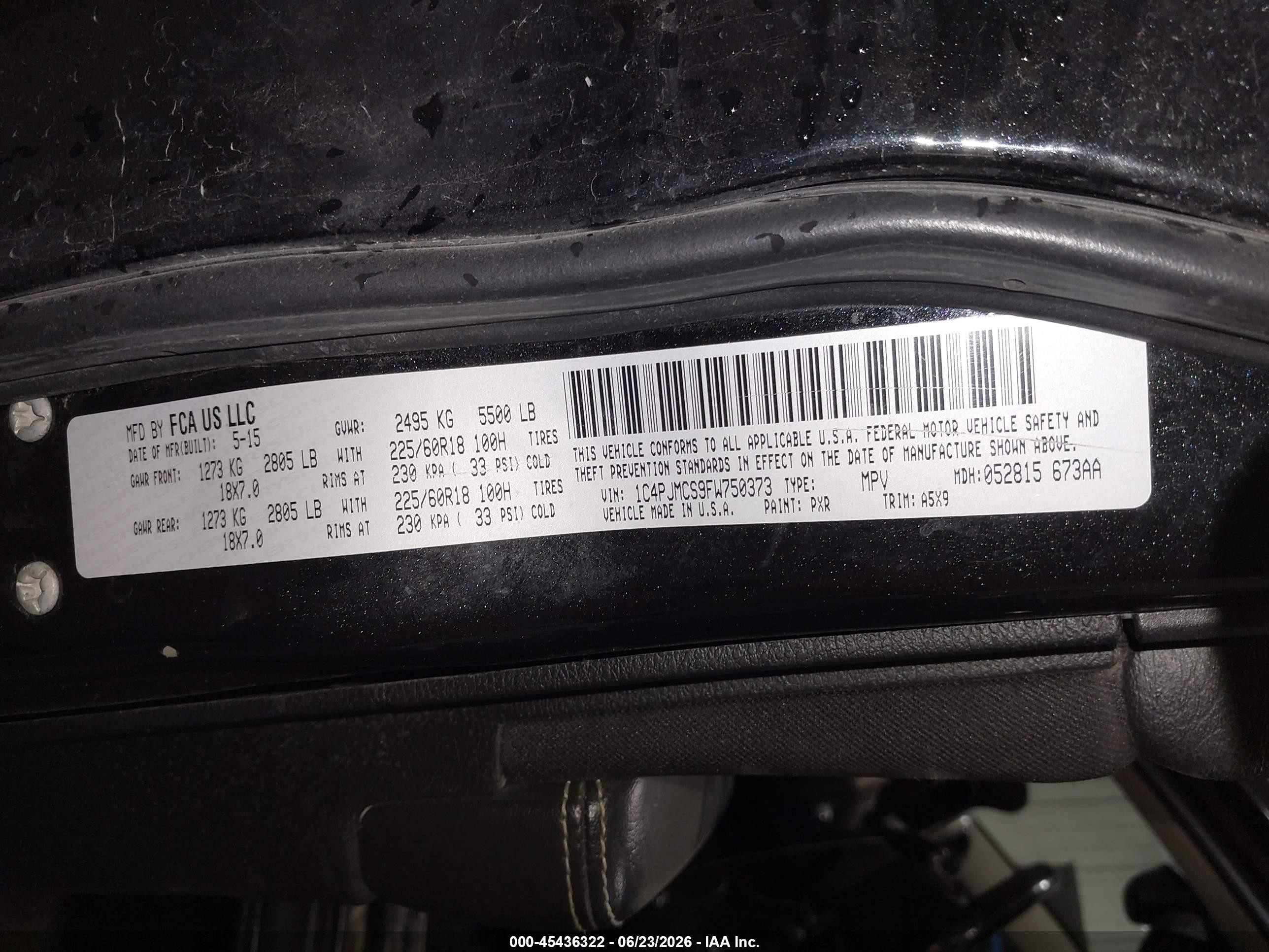 2015 Jeep Cherokee Latitude Altitude Black vin: 1C4PJMCS9FW750373