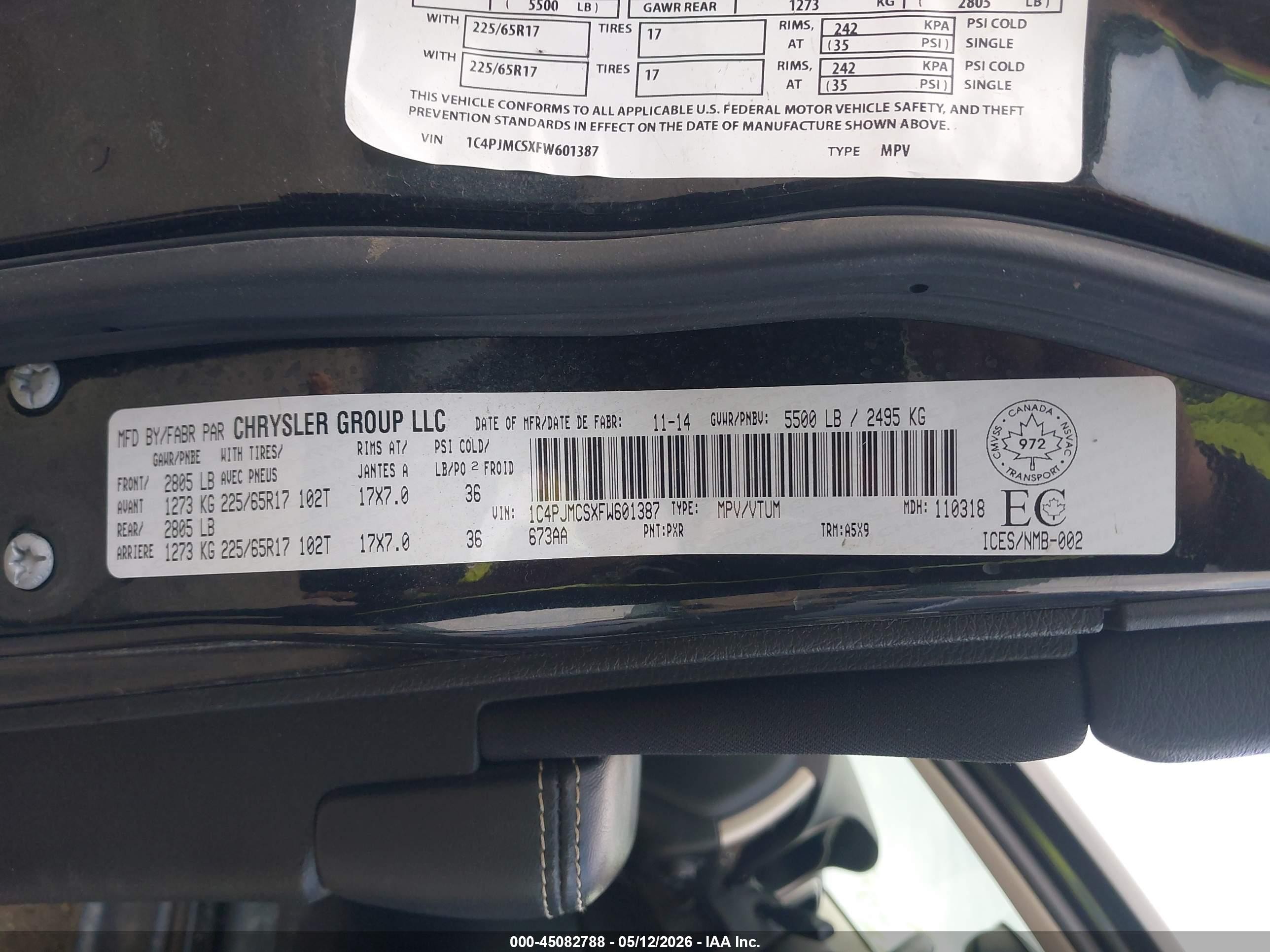 2015 Jeep Cherokee North Black vin: 1C4PJMCSXFW601387