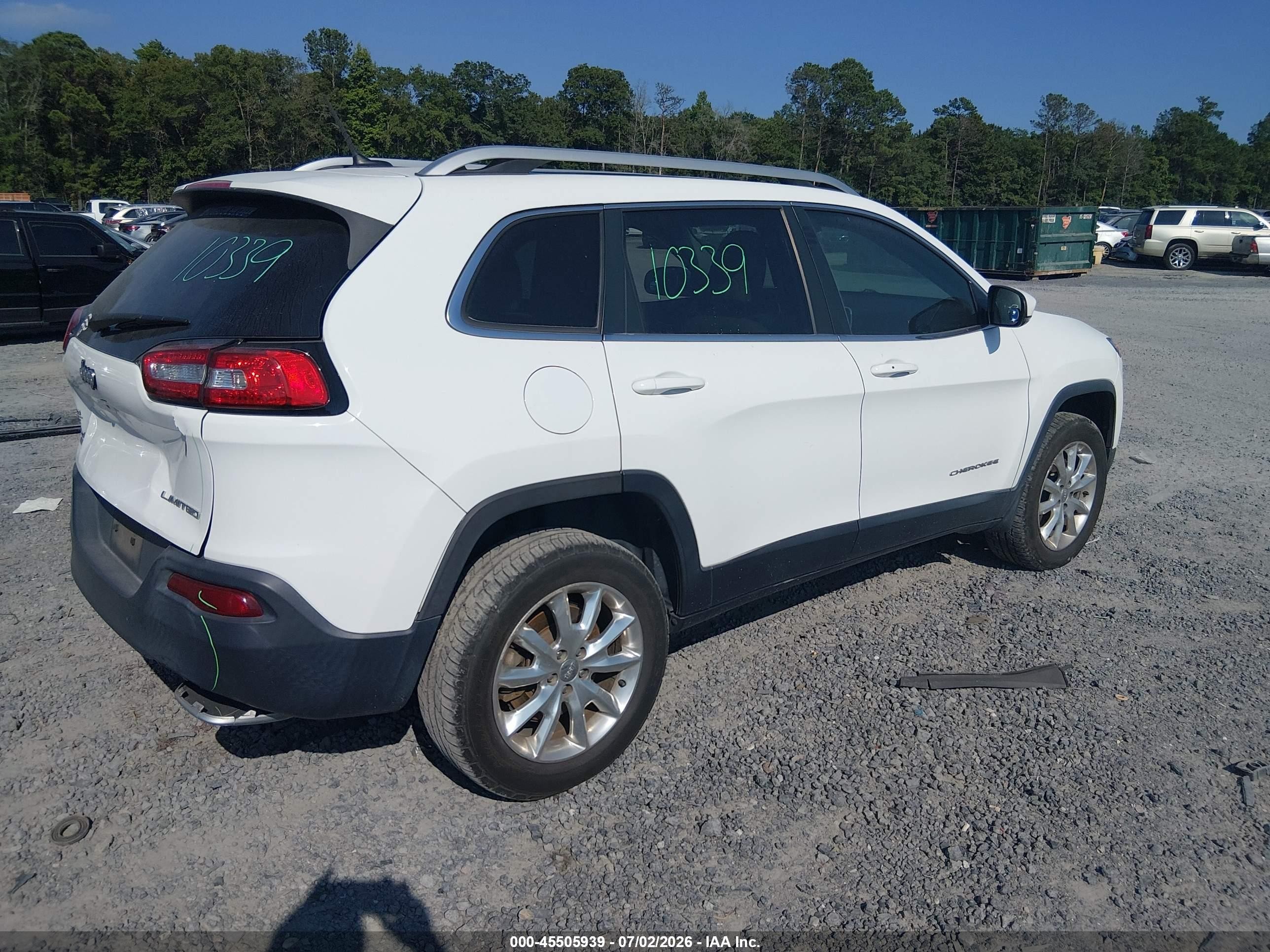 2015 Jeep Cherokee Limited White vin: 1C4PJMDB0FW563263