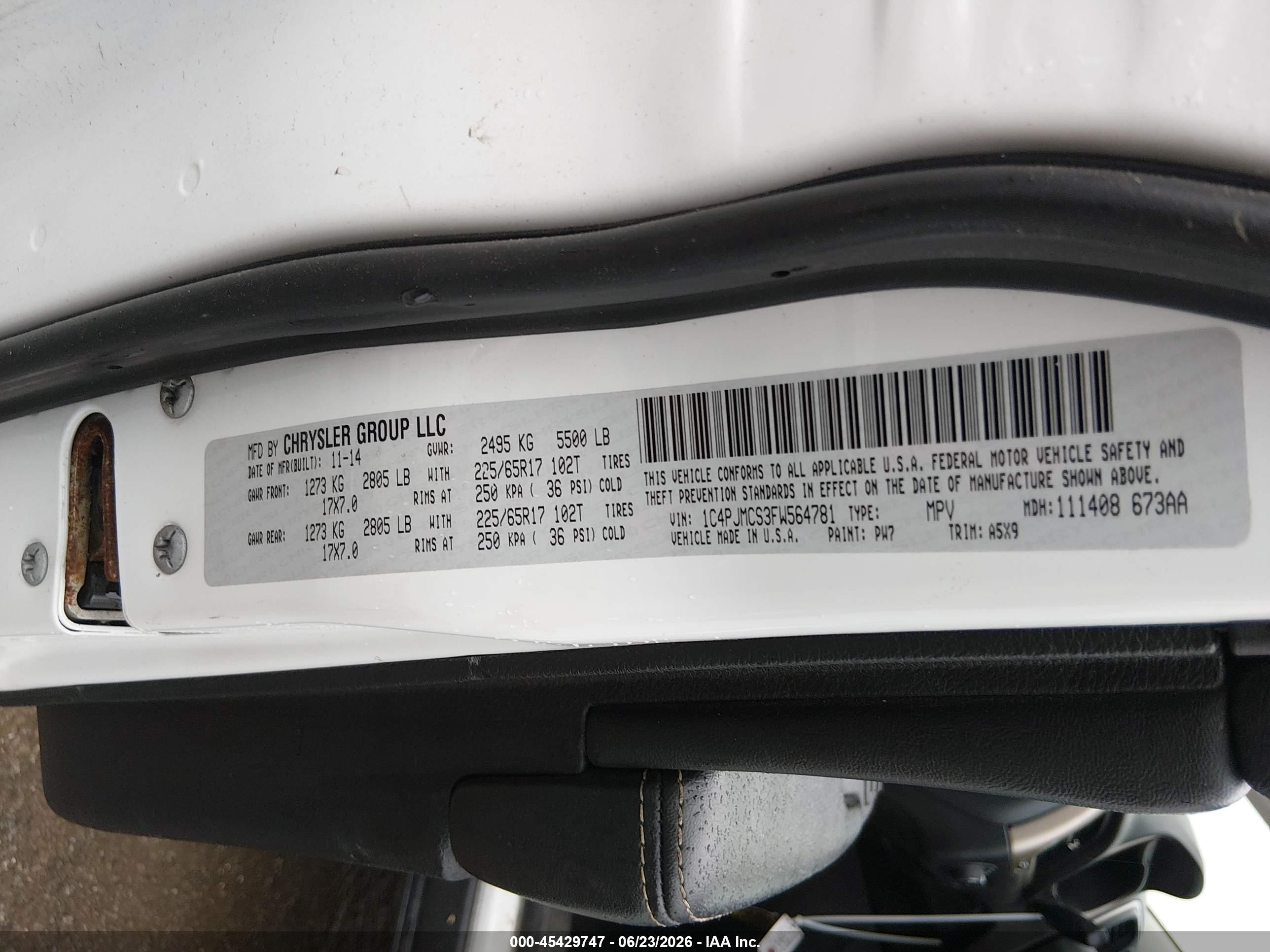 2015 Jeep Cherokee Limited White vin: 1C4PJMDB0FW711105