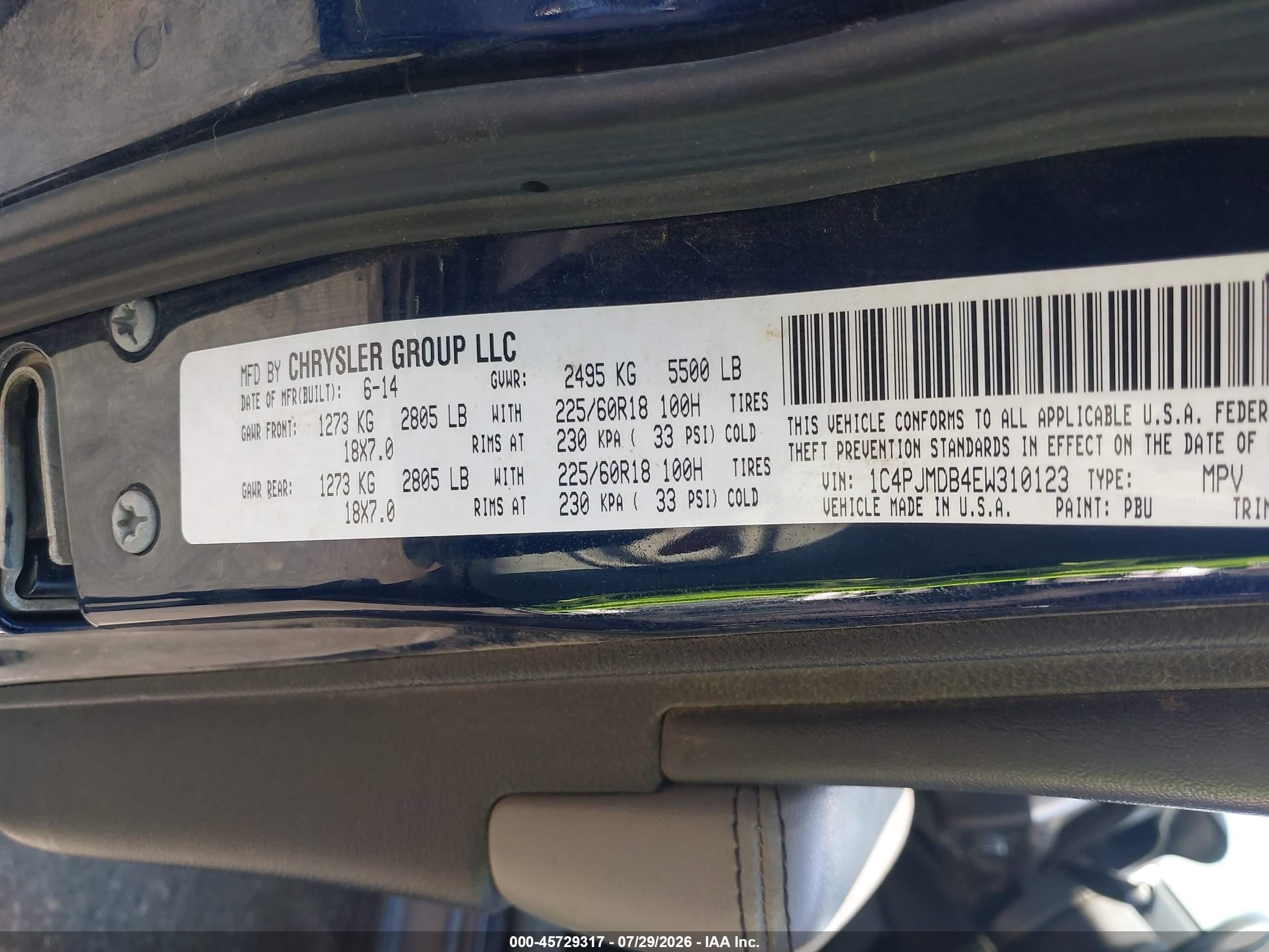 2014 Jeep Cherokee Limited Blue vin: 1C4PJMDB4EW310123