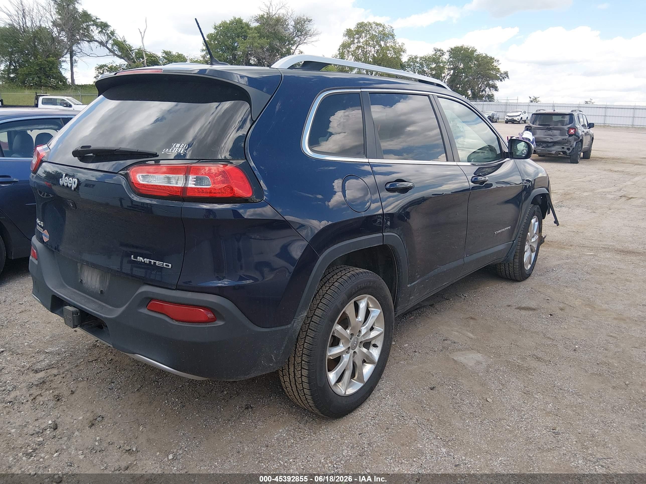 2015 Jeep Cherokee Limited Blue vin: 1C4PJMDB5FW682250