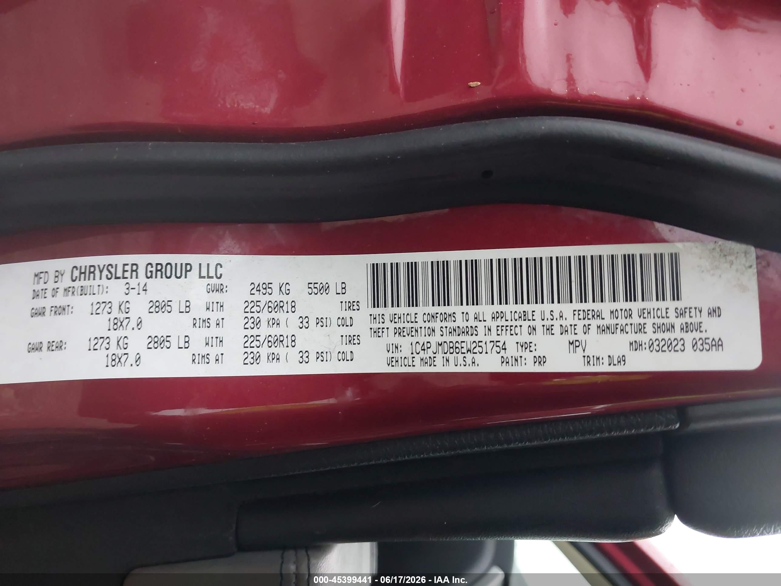 2014 Jeep Cherokee Limited Red vin: 1C4PJMDB6EW251754