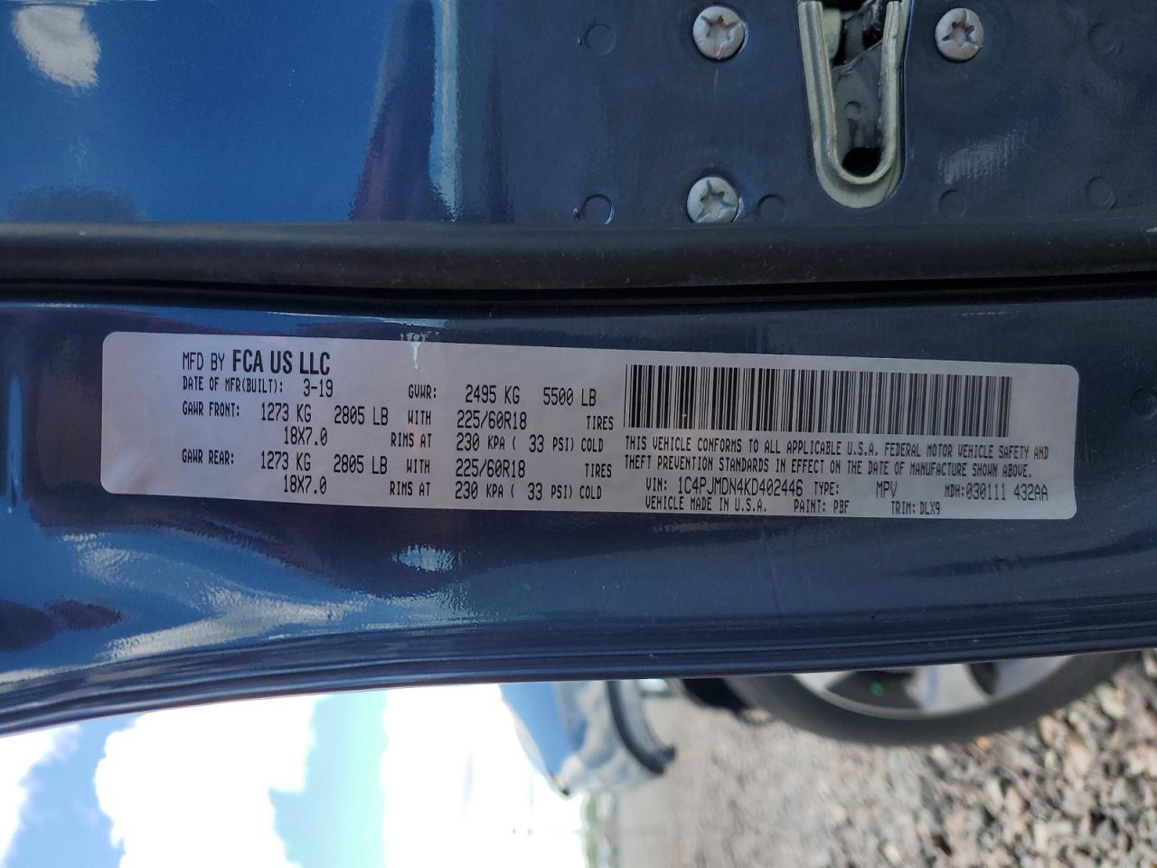 2019 Jeep Cherokee Limited Blue vin: 1C4PJMDN4KD402446