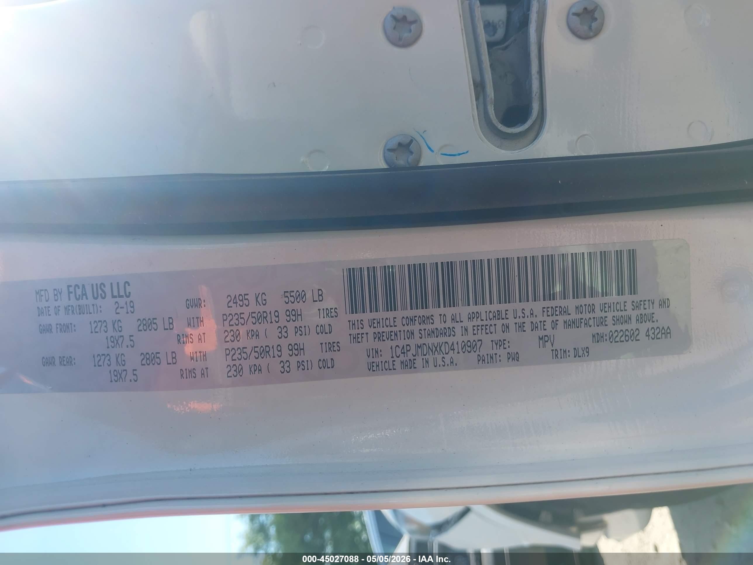 2019 Jeep Cherokee High Altitude 4x4 White vin: 1C4PJMDNXKD410907