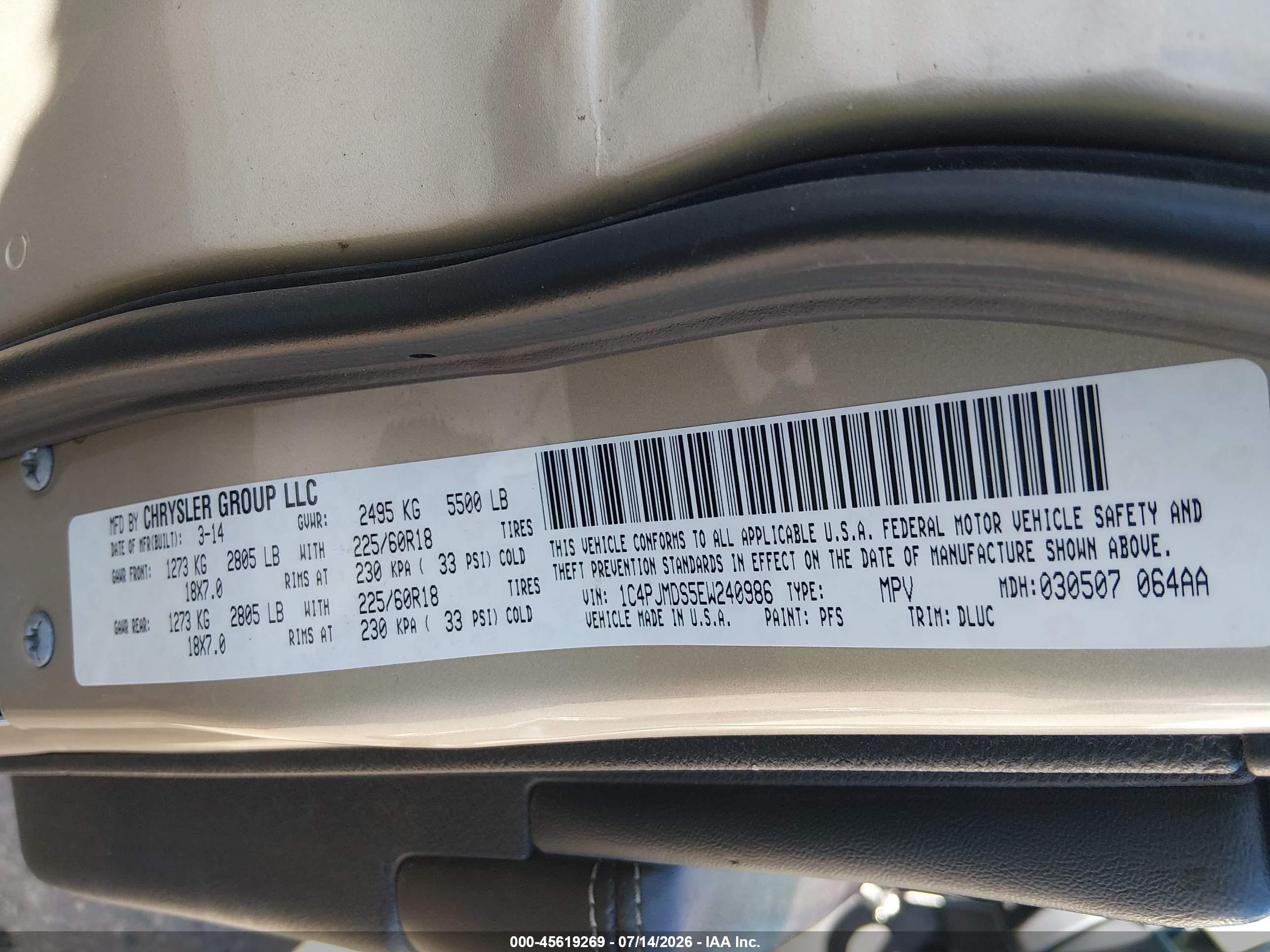2014 Jeep Cherokee Limited Gold vin: 1C4PJMDS5EW240986