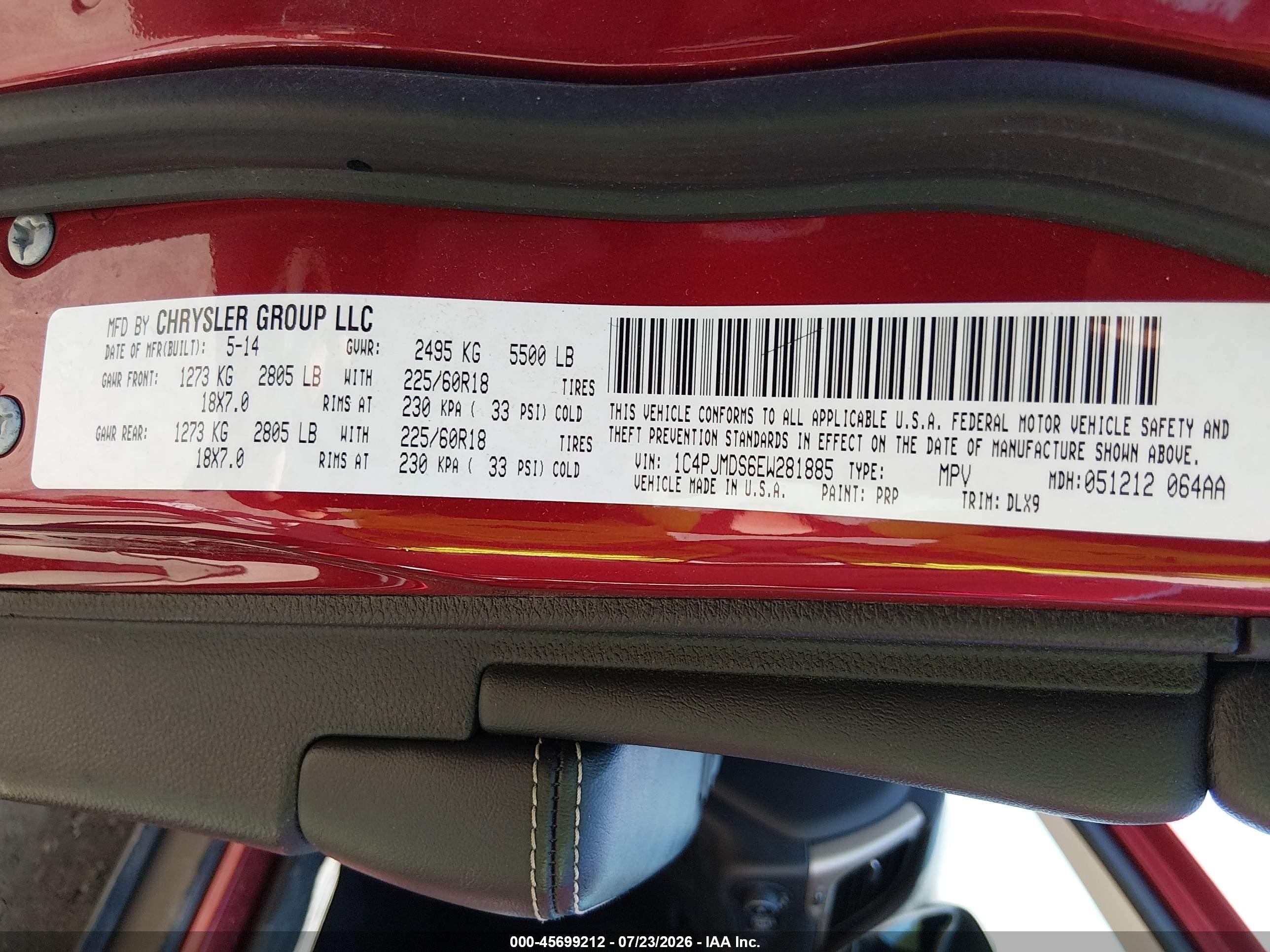 2014 Jeep Cherokee Limited Red vin: 1C4PJMDS6EW281885