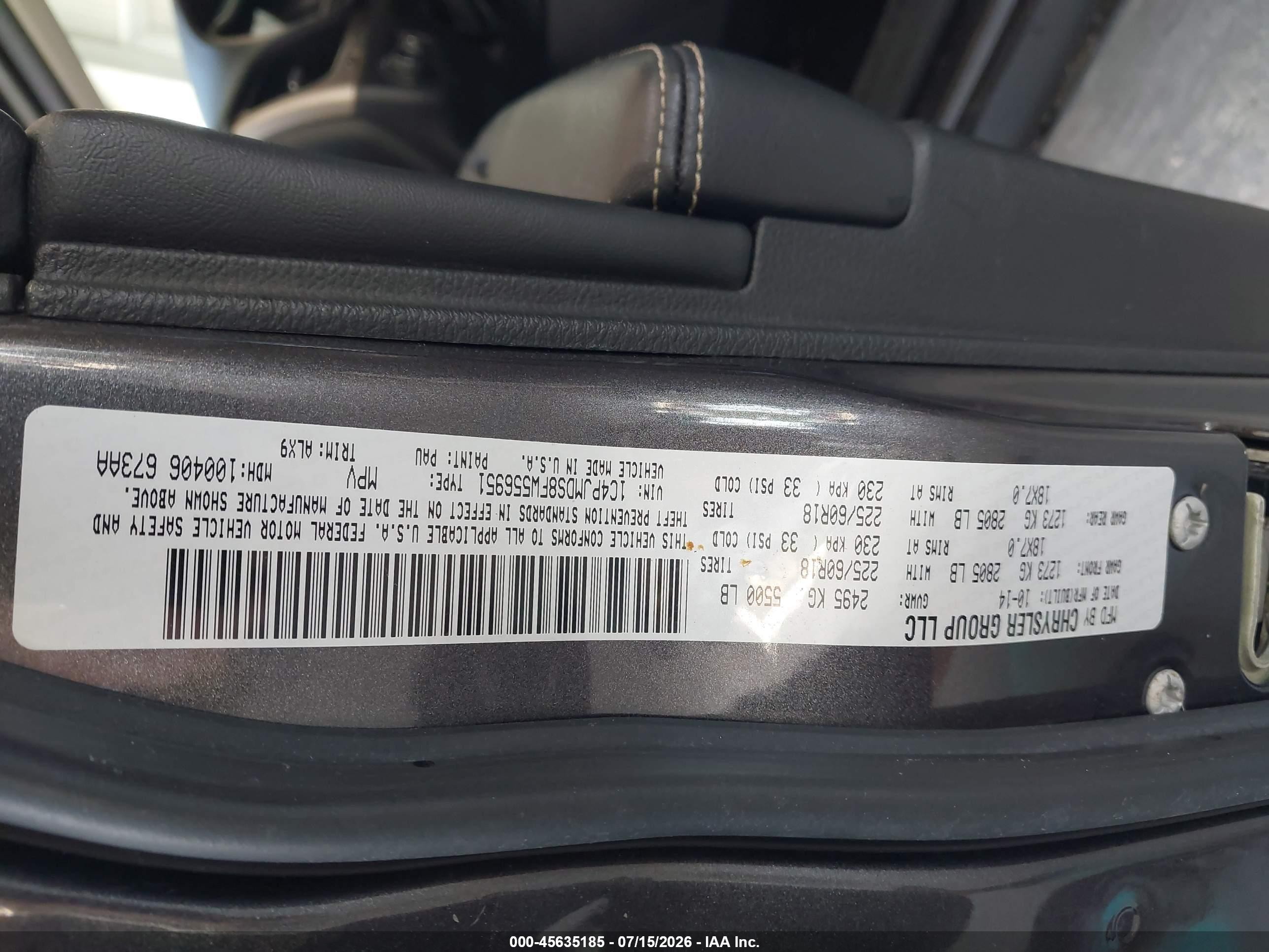 2015 Jeep Cherokee Limited Серый vin: 1C4PJMDS8FW556951