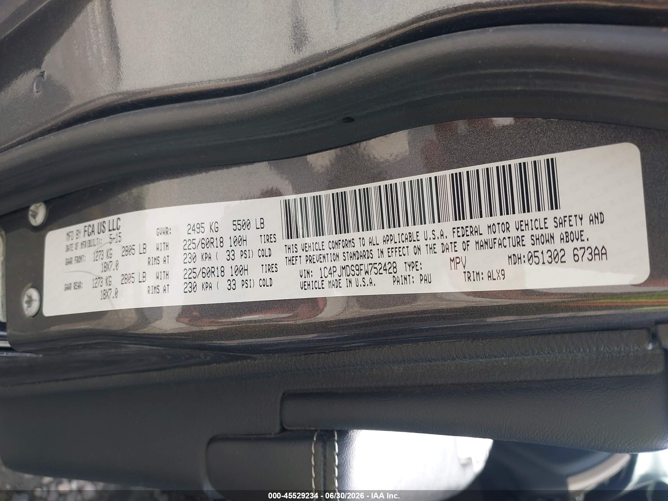 2015 Jeep Cherokee Limited Серый vin: 1C4PJMDS9FW752428