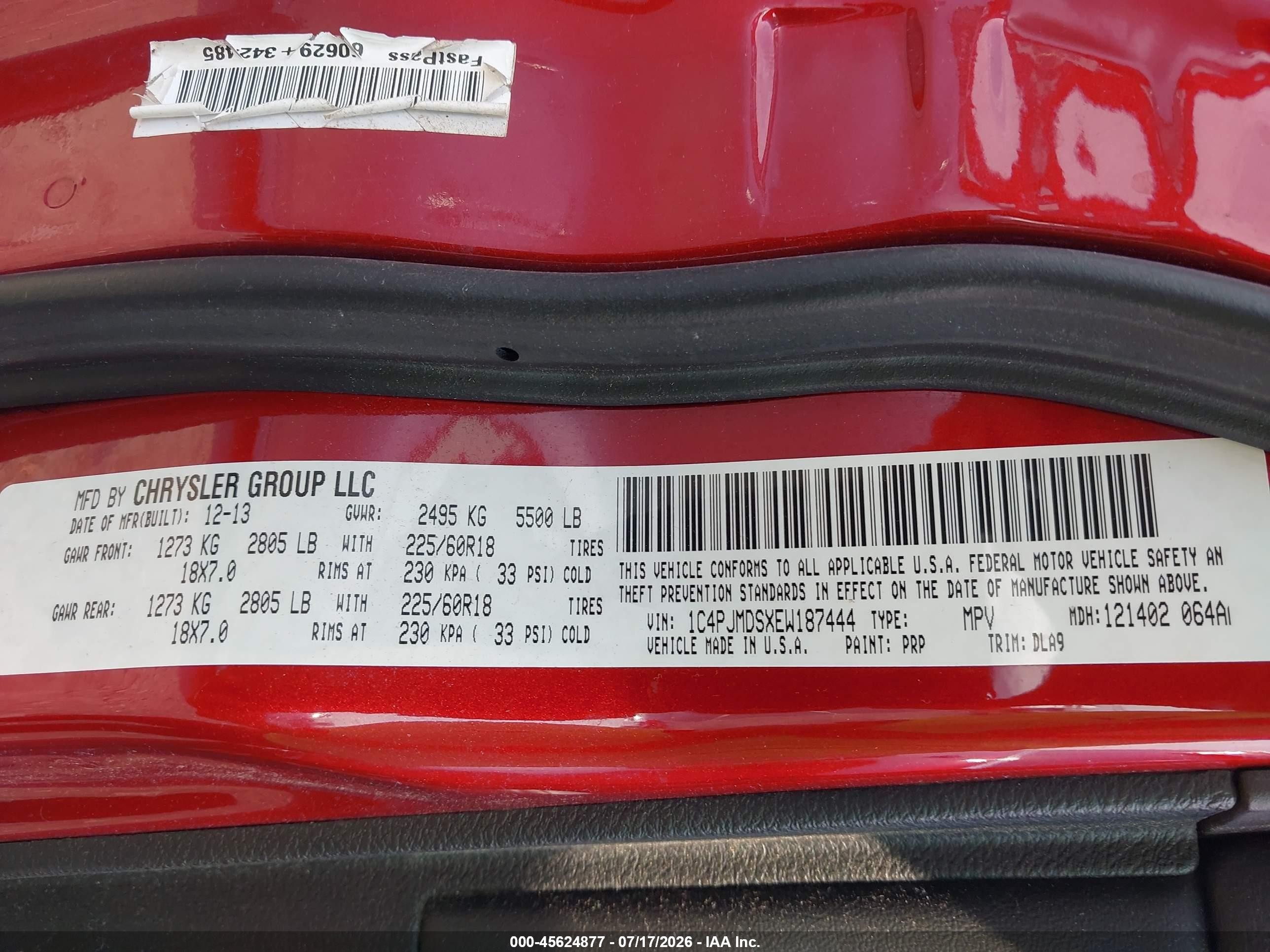 2014 Jeep Cherokee Limited Red vin: 1C4PJMDSXEW187444